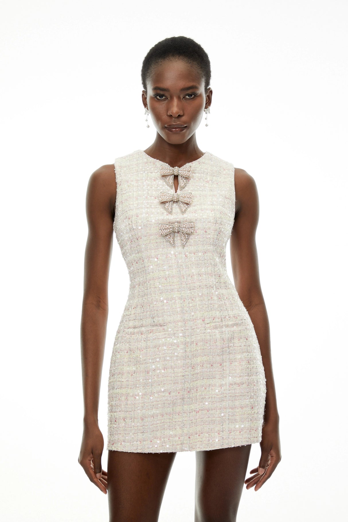 Eleanor Pink Sleeveless Mini Dress with Bow Buttons