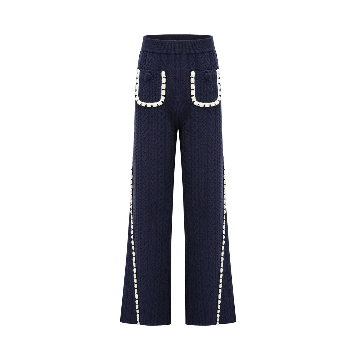 Elena Cardigan & Trousers Set Chunky Crochet Sailor Collar Blue White