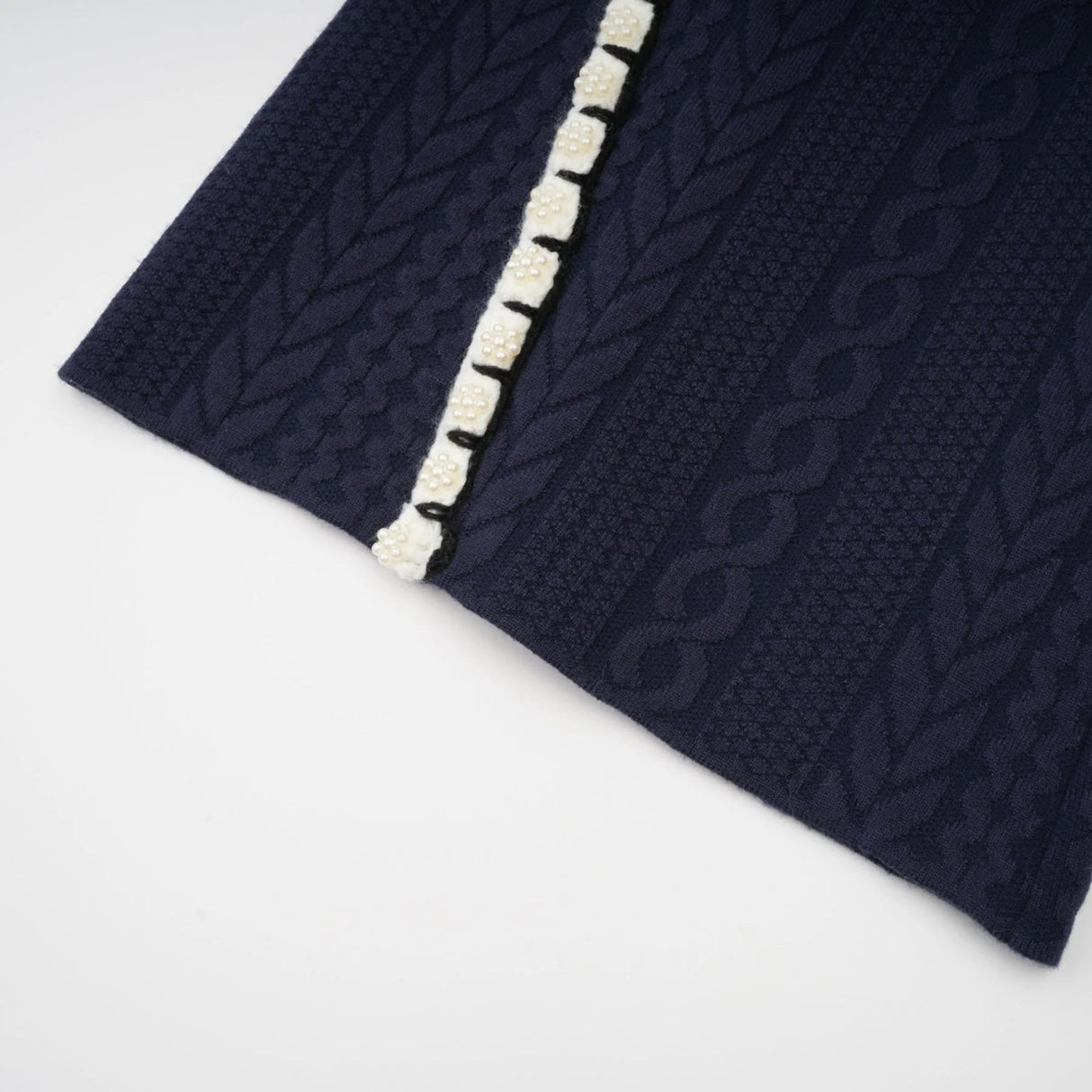 Elena Cardigan & Trousers Set Chunky Crochet Sailor Collar Blue White