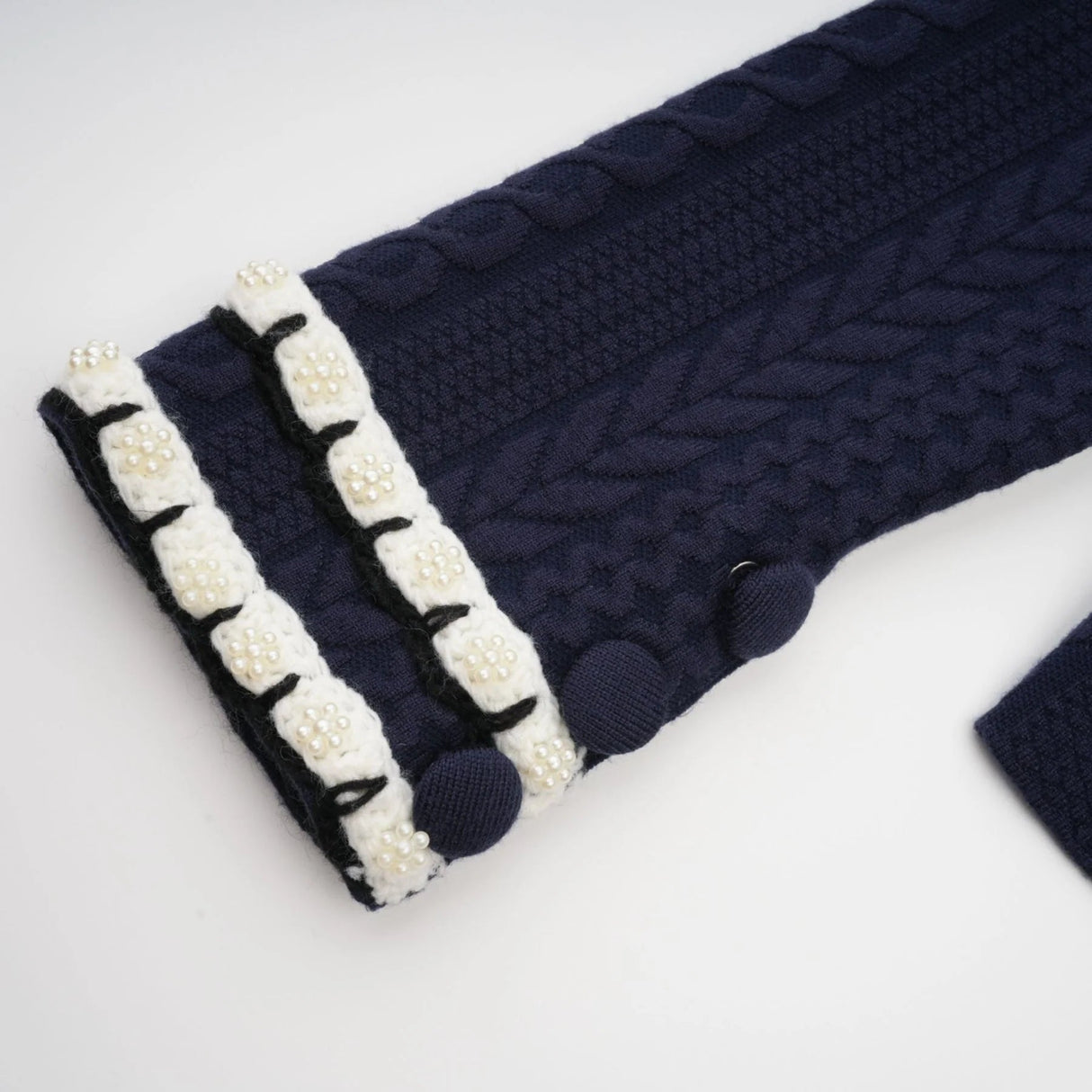 Elena Cardigan & Trousers Set Chunky Crochet Sailor Collar Blue White
