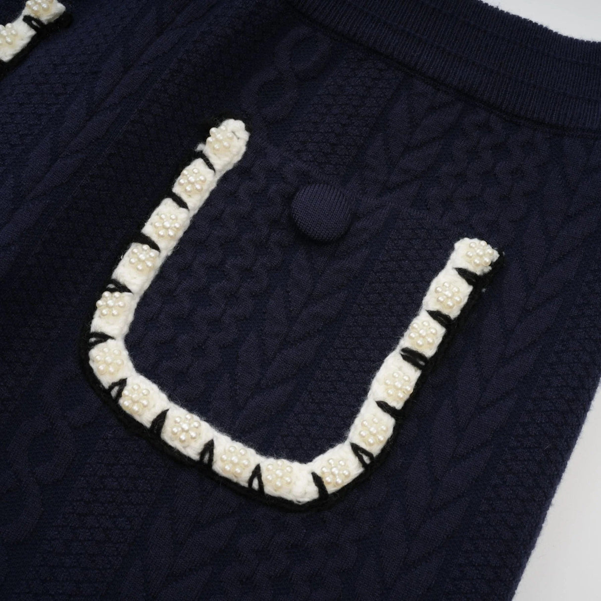 Elena Cardigan & Trousers Set Chunky Crochet Sailor Collar Blue White