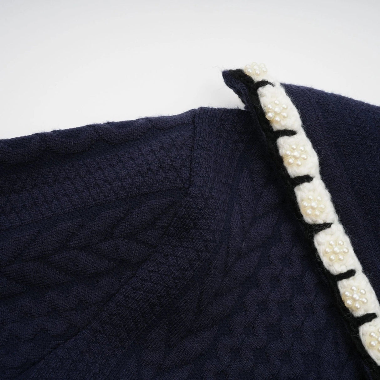 Elena Cardigan & Trousers Set Chunky Crochet Sailor Collar Blue White