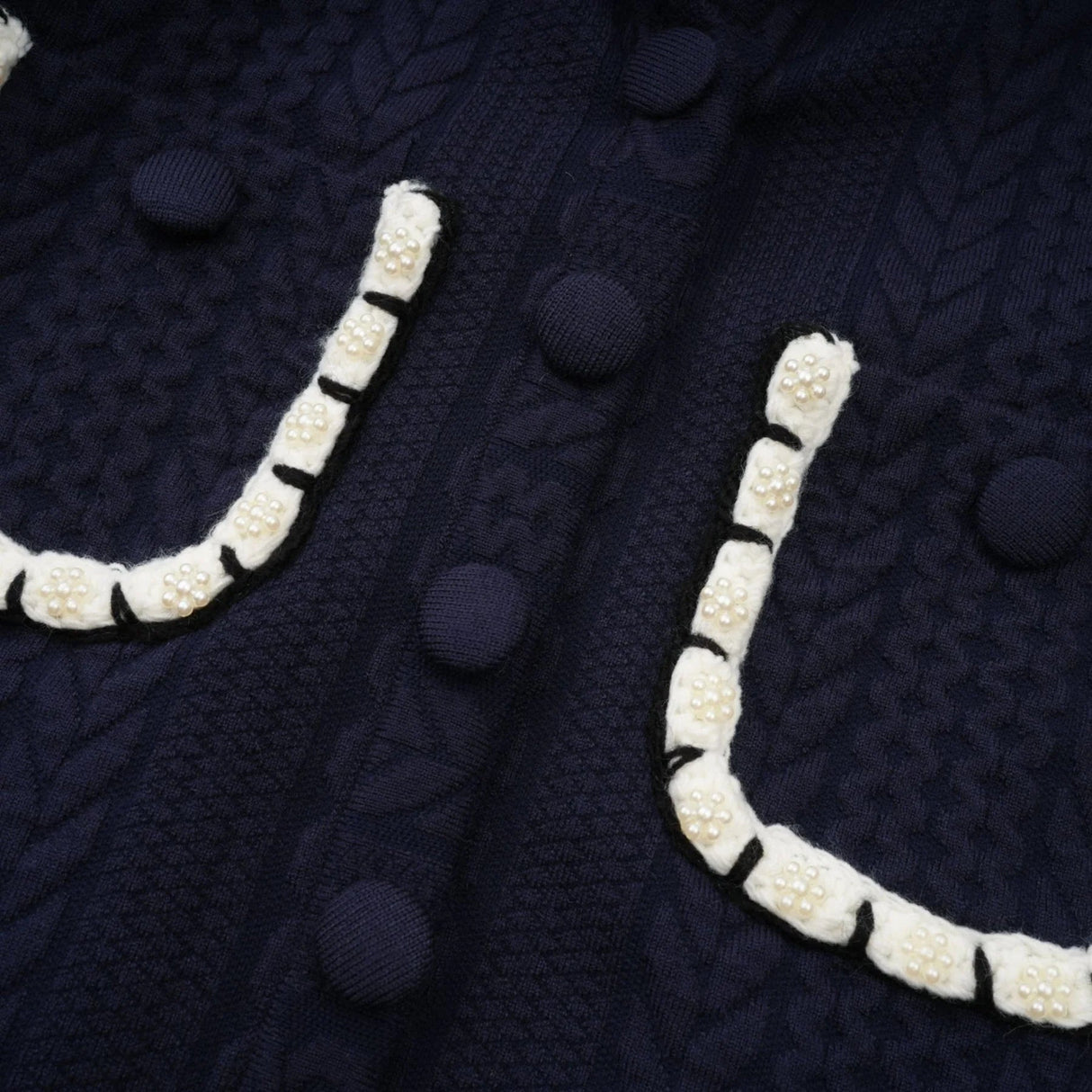 Elena Cardigan & Trousers Set Chunky Crochet Sailor Collar Blue White