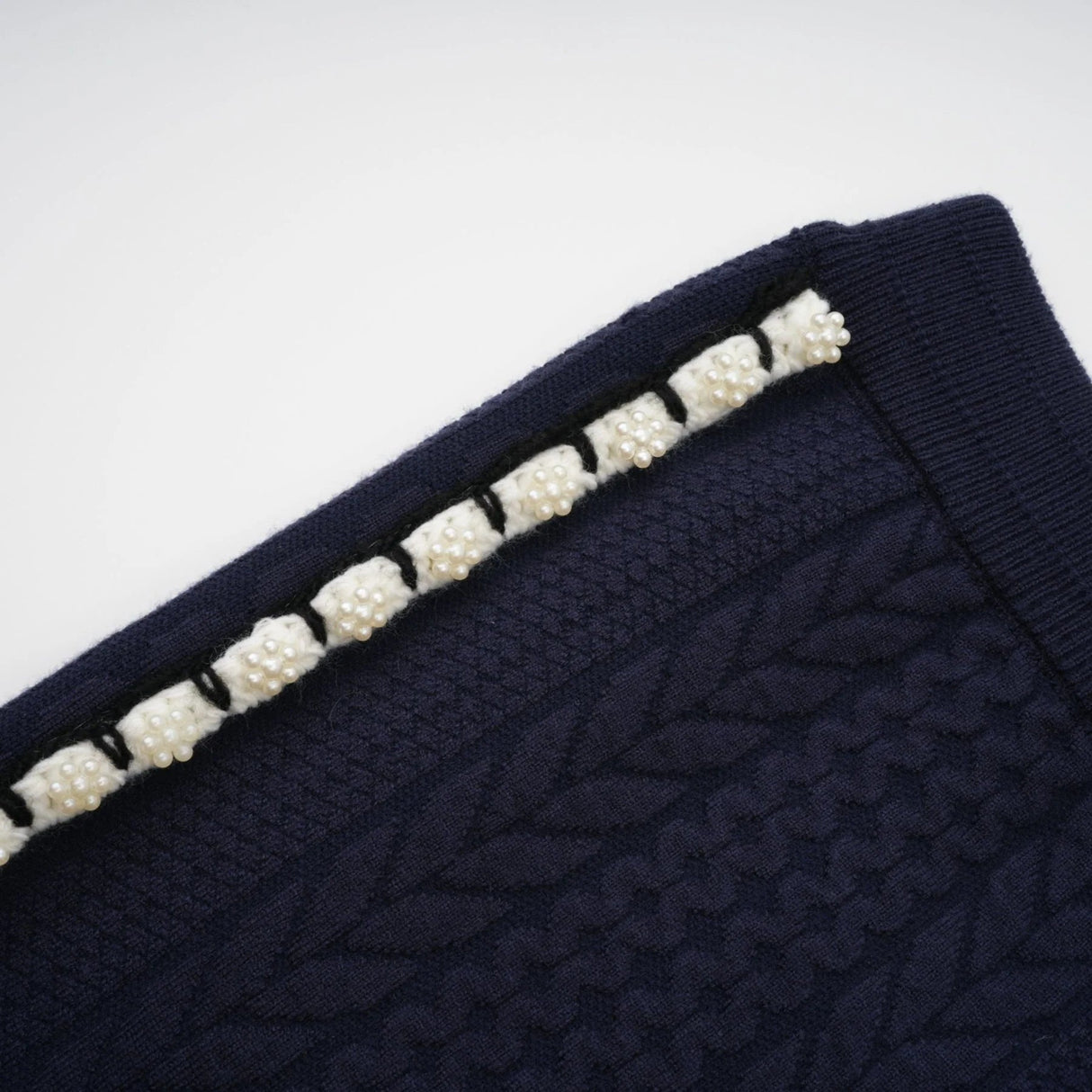 Elena Cardigan & Trousers Set Chunky Crochet Sailor Collar Blue White