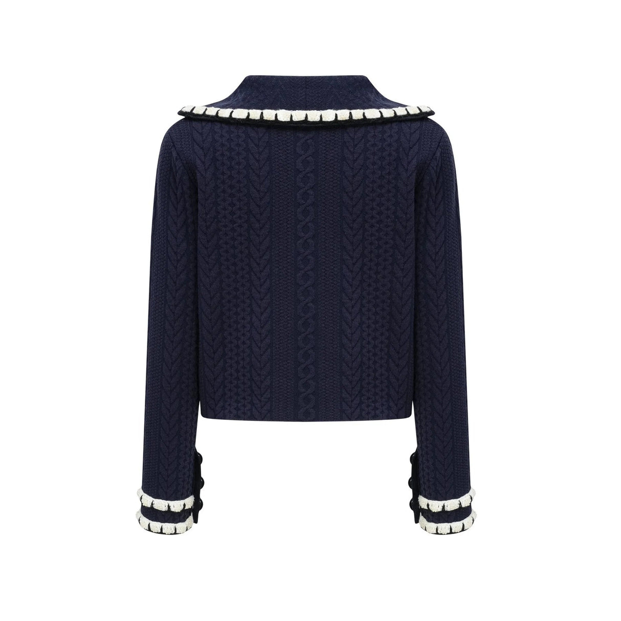 Elena Cardigan & Trousers Set Chunky Crochet Sailor Collar Blue White