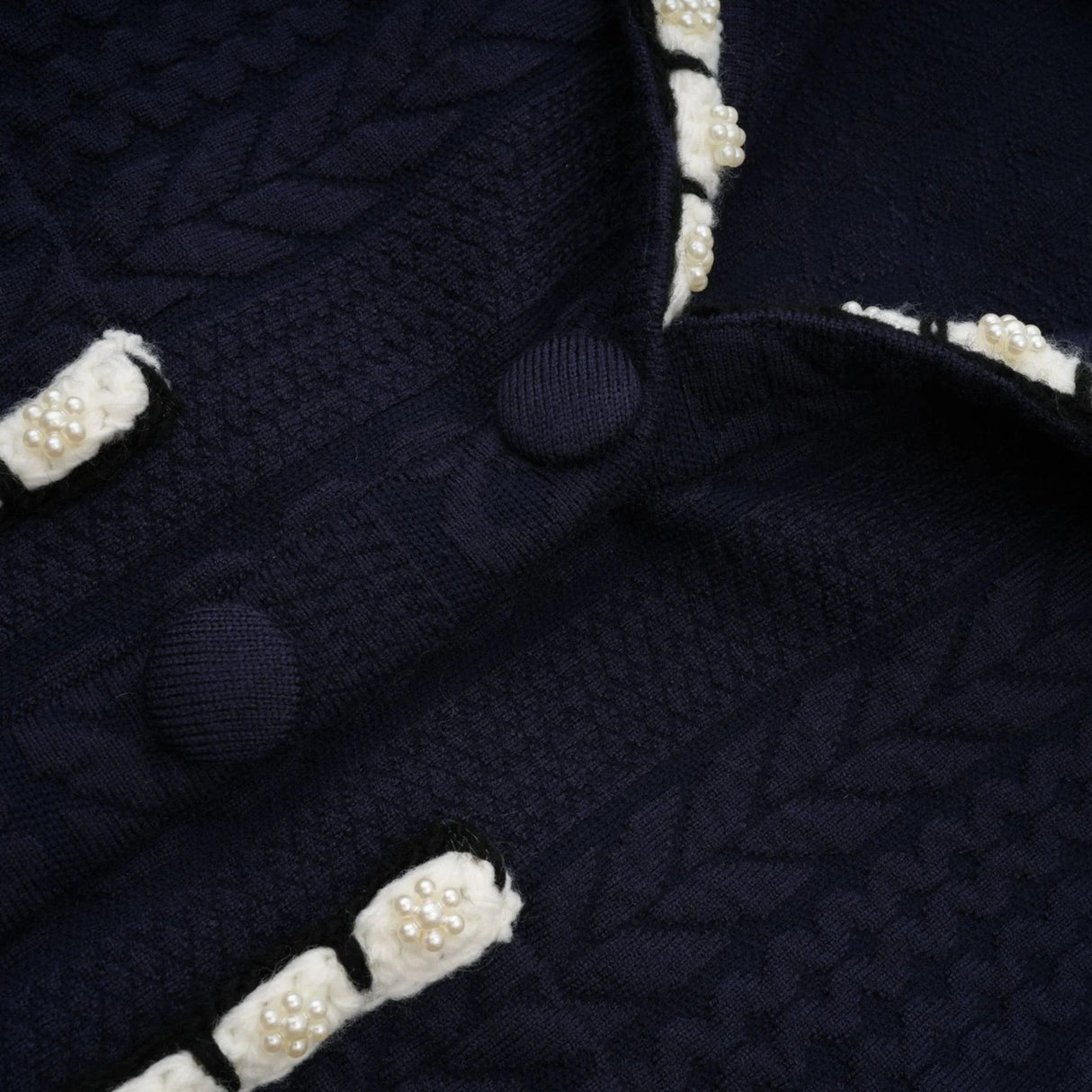 Elena Cardigan & Trousers Set Chunky Crochet Sailor Collar Blue White