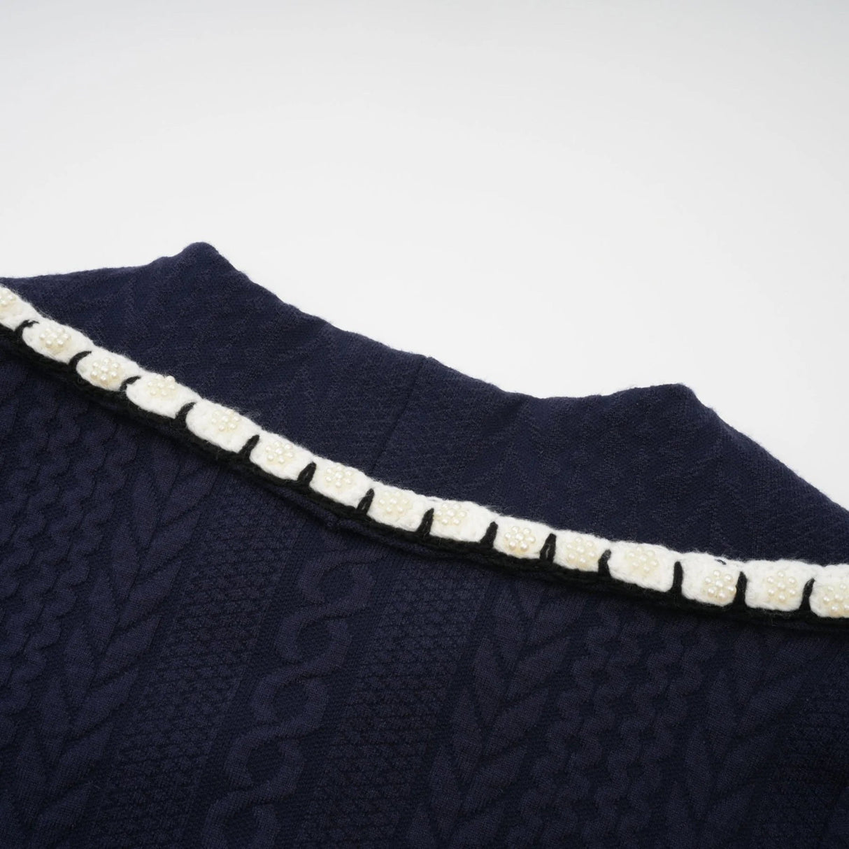 Elena Cardigan & Trousers Set Chunky Crochet Sailor Collar Blue White