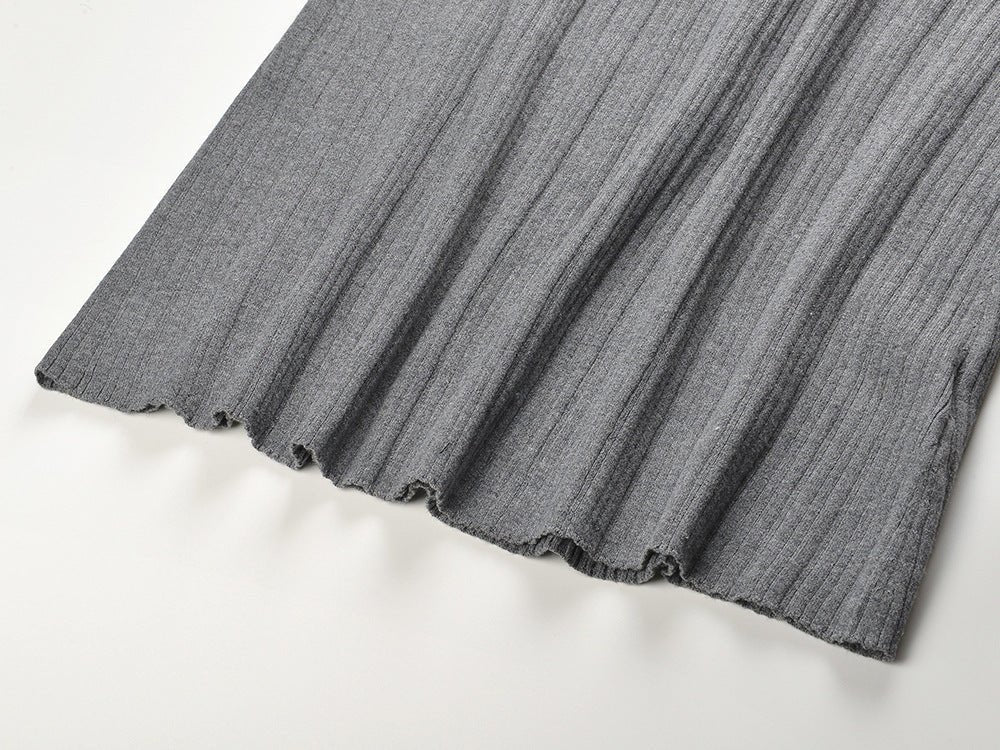 Elena Dress - Form - Fitting Silhouette - High Neckline Design - Ribbed Knit Fabric - Decorative Knots at Neckline