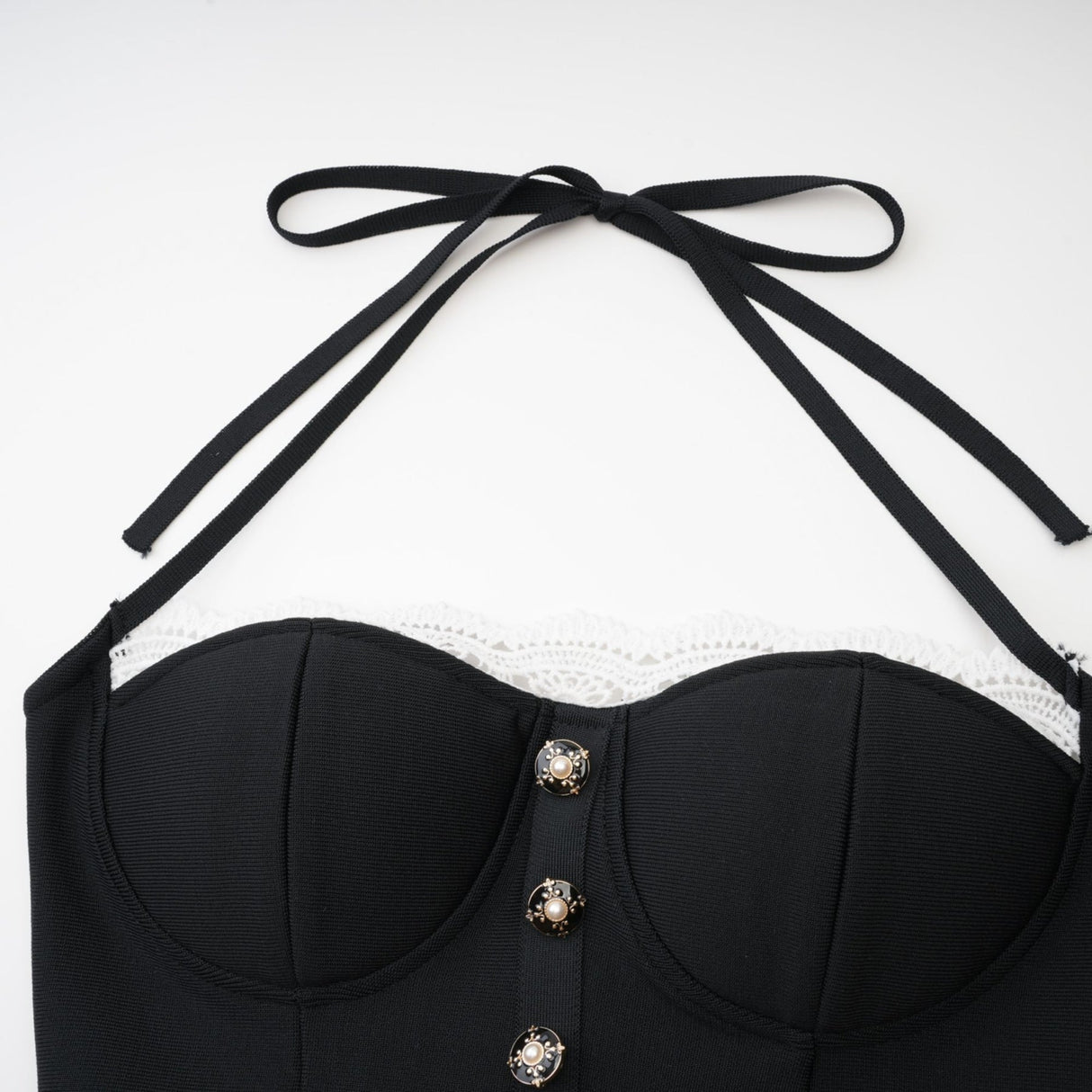 Elena Dress - halter neck Sleeveless Bustier Lace - Trim Mermaid Midi