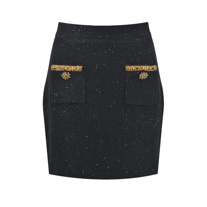 Elena Jacket & Skirt - Sequin Design - Front Button Fastening - Four Front Welt Pockets - Knitted Construction