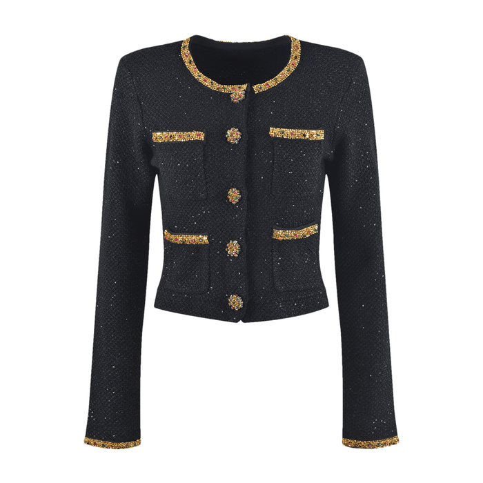 Elena Jacket & Skirt - Sequin Design - Front Button Fastening - Four Front Welt Pockets - Knitted Construction