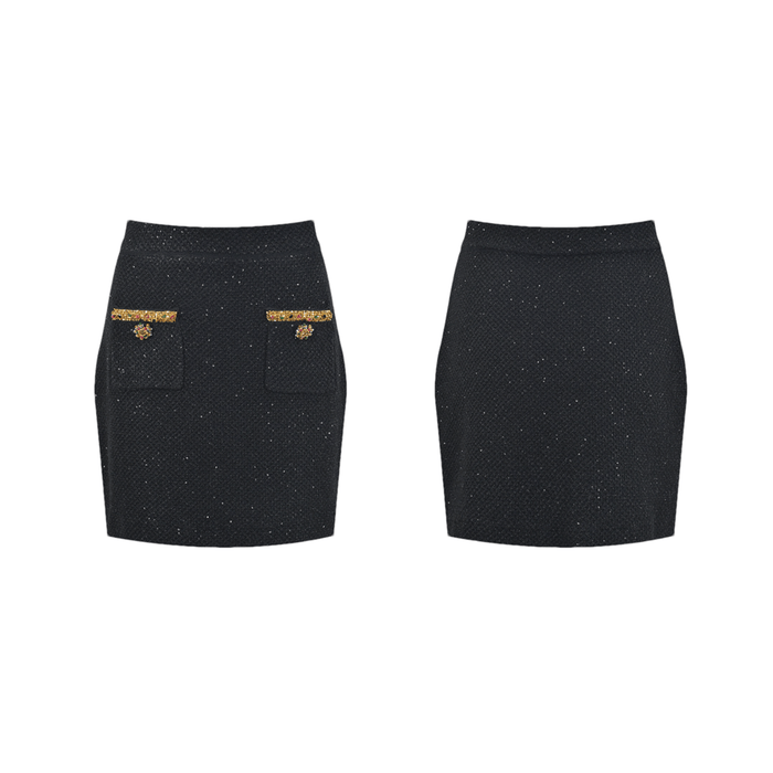 Elena Jacket & Skirt - Sequin Design - Front Button Fastening - Four Front Welt Pockets - Knitted Construction