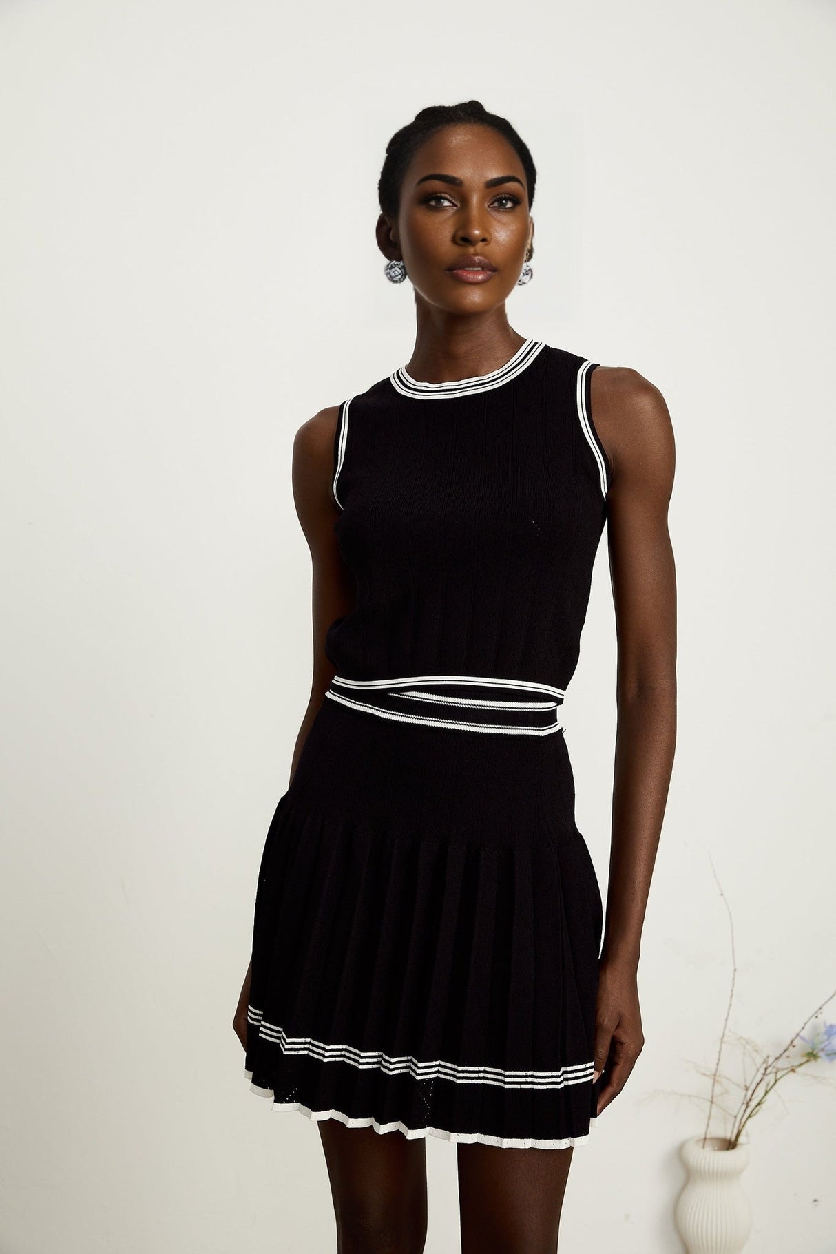 Elena Knit 3 - Piece Set - Cardigan, Vest Top & Mini Skirt