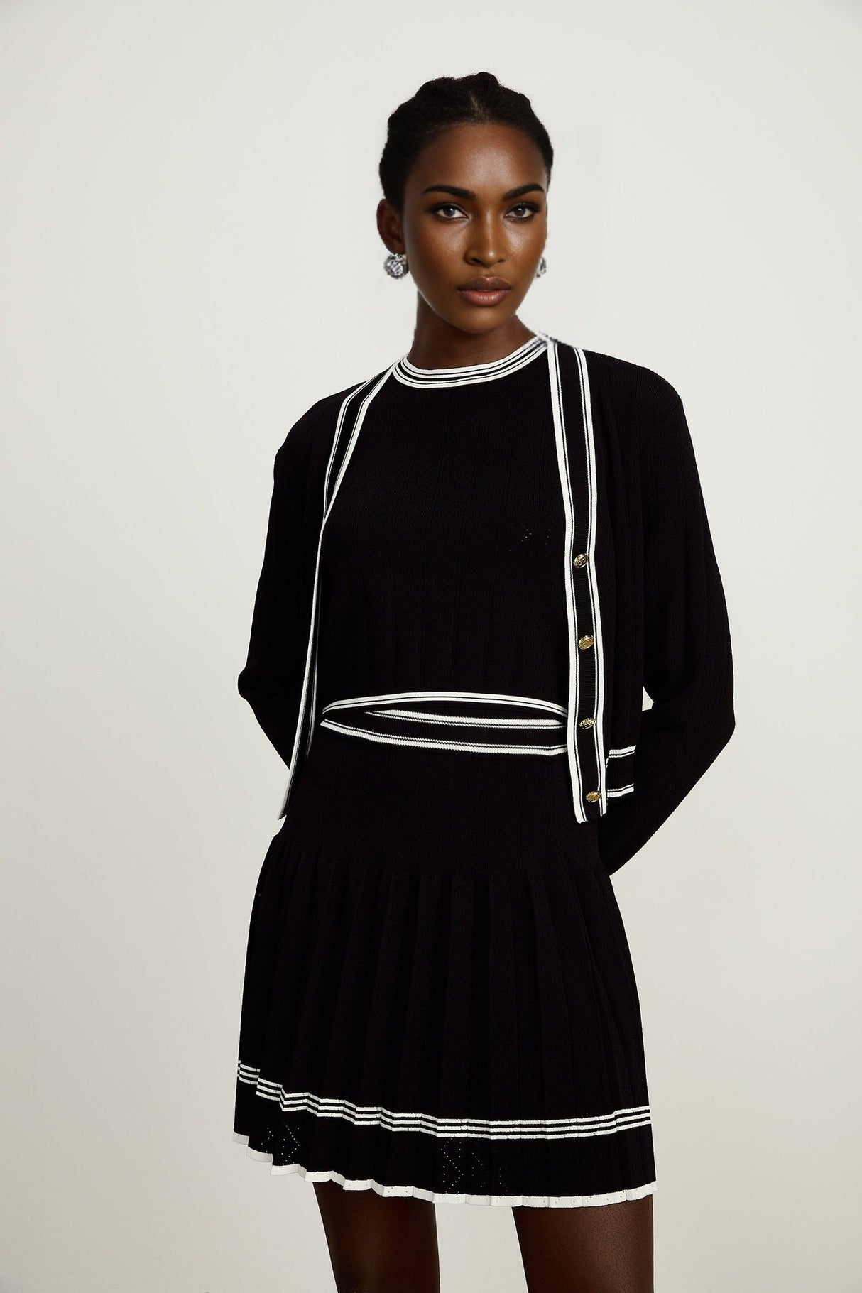 Elena Knit 3 - Piece Set - Cardigan, Vest Top & Mini Skirt