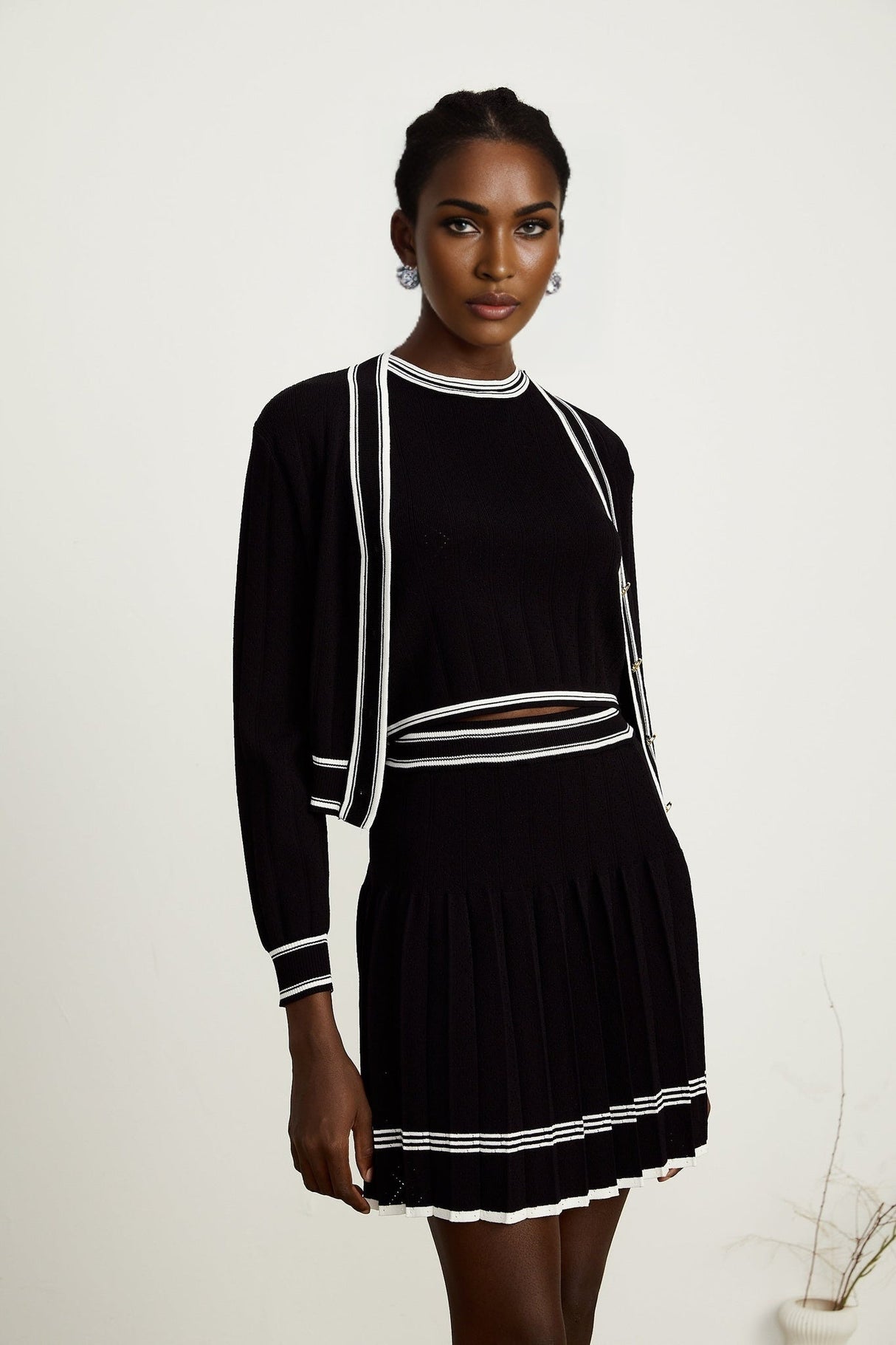 Elena Knit 3 - Piece Set - Cardigan, Vest Top & Mini Skirt