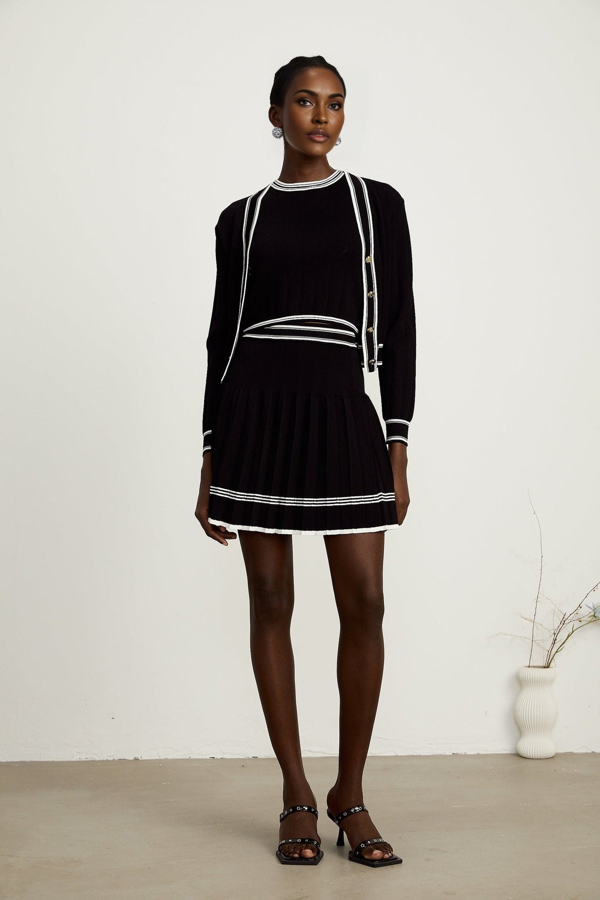 Elena Knit 3 - Piece Set - Cardigan, Vest Top & Mini Skirt