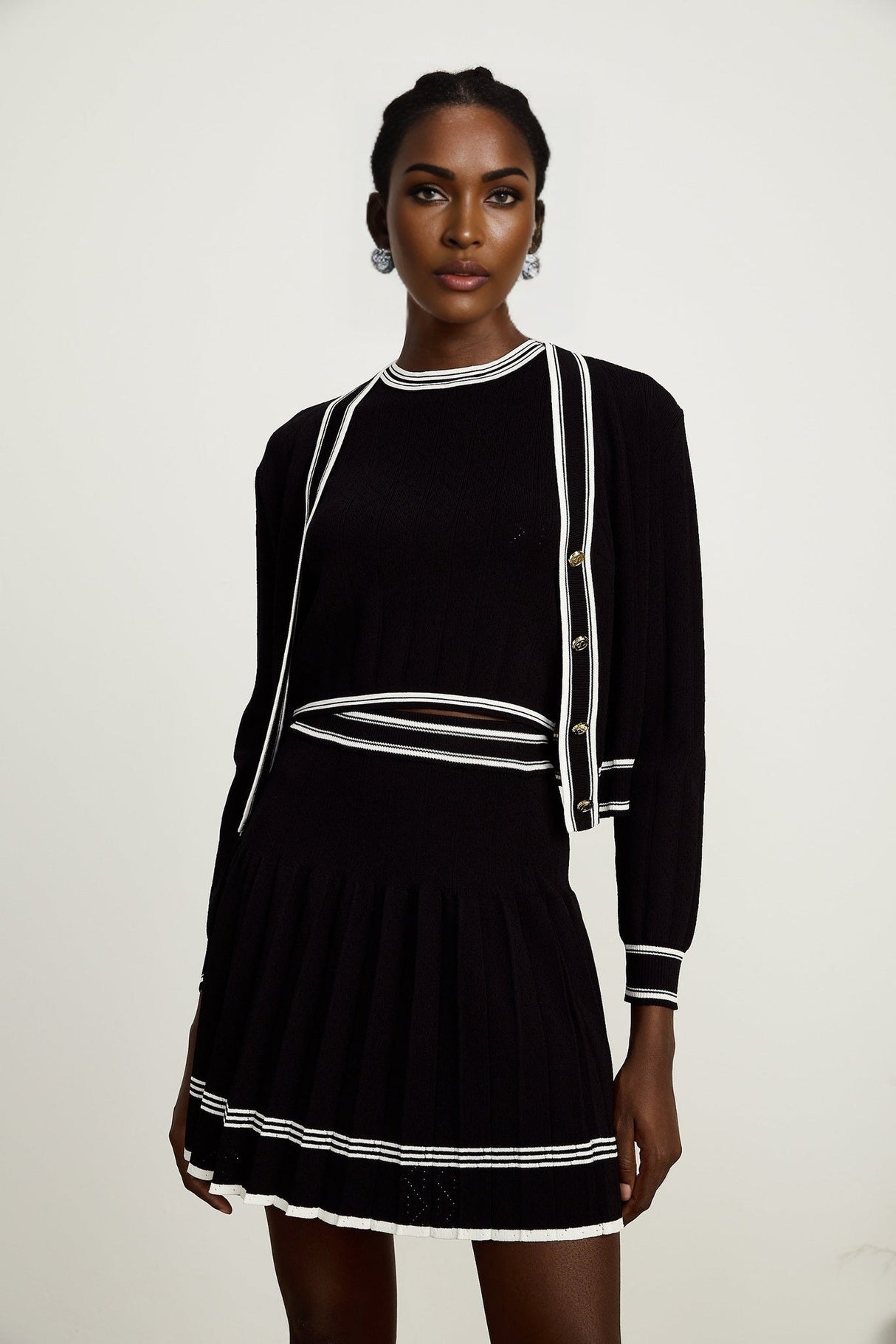 Elena Knit 3 - Piece Set - Cardigan, Vest Top & Mini Skirt