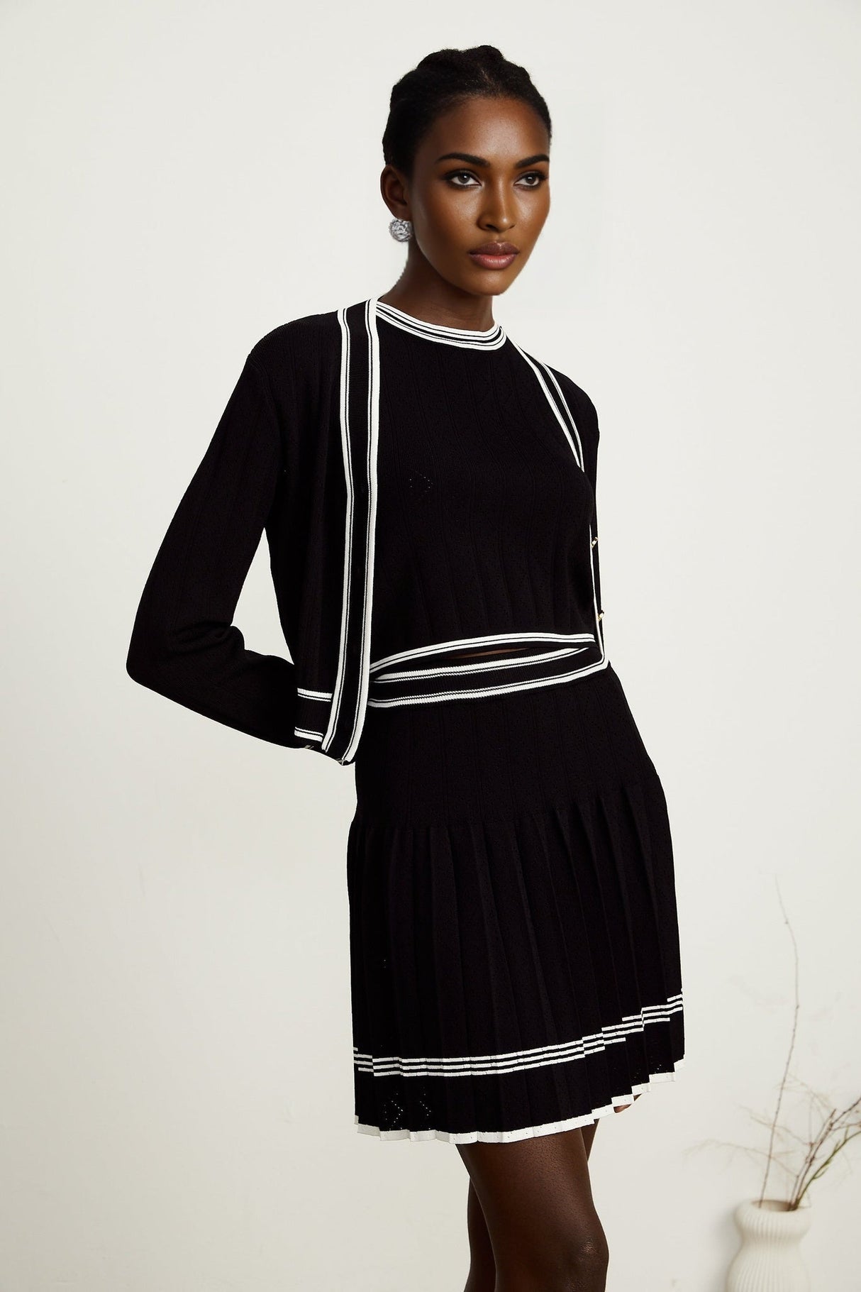 Elena Knit 3 - Piece Set - Cardigan, Vest Top & Mini Skirt