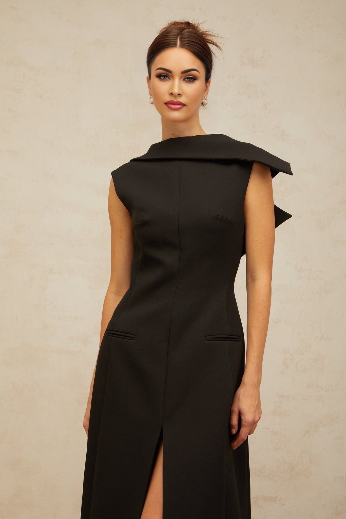 Elena Midi Dress - Deconstructed Design - Bateau Neck - Sleeveless - Open Back