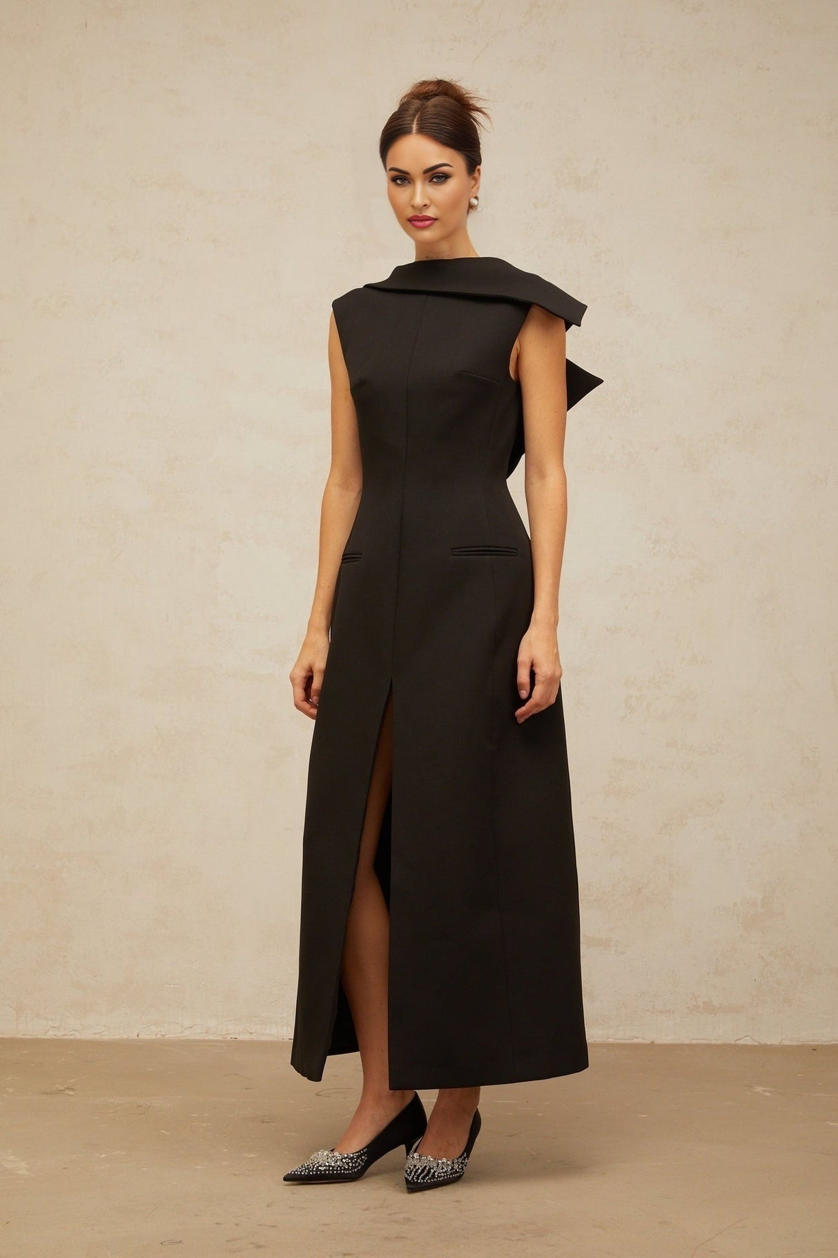 Elena Midi Dress - Deconstructed Design - Bateau Neck - Sleeveless - Open Back