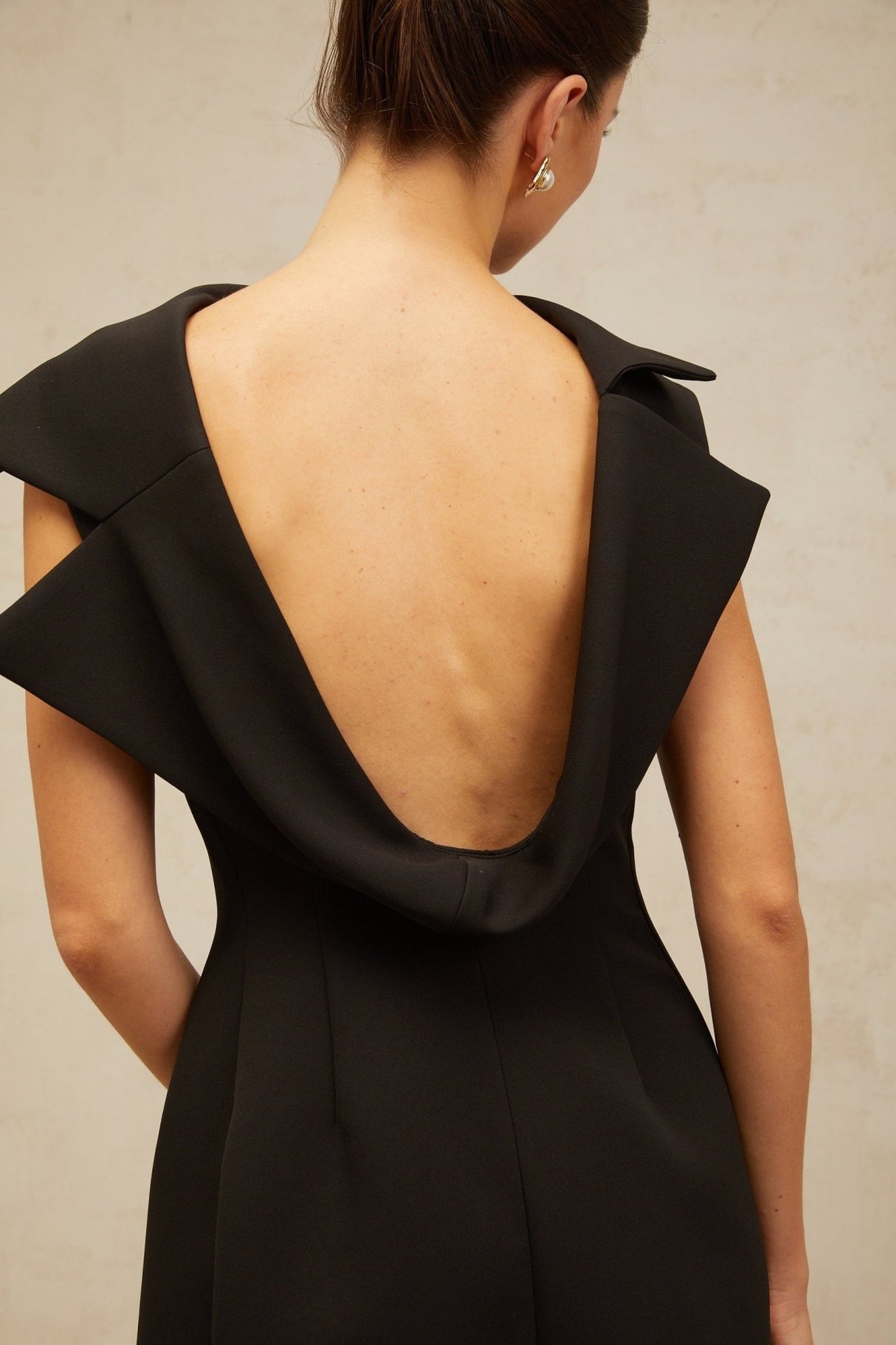 Elena Midi Dress - Deconstructed Design - Bateau Neck - Sleeveless - Open Back