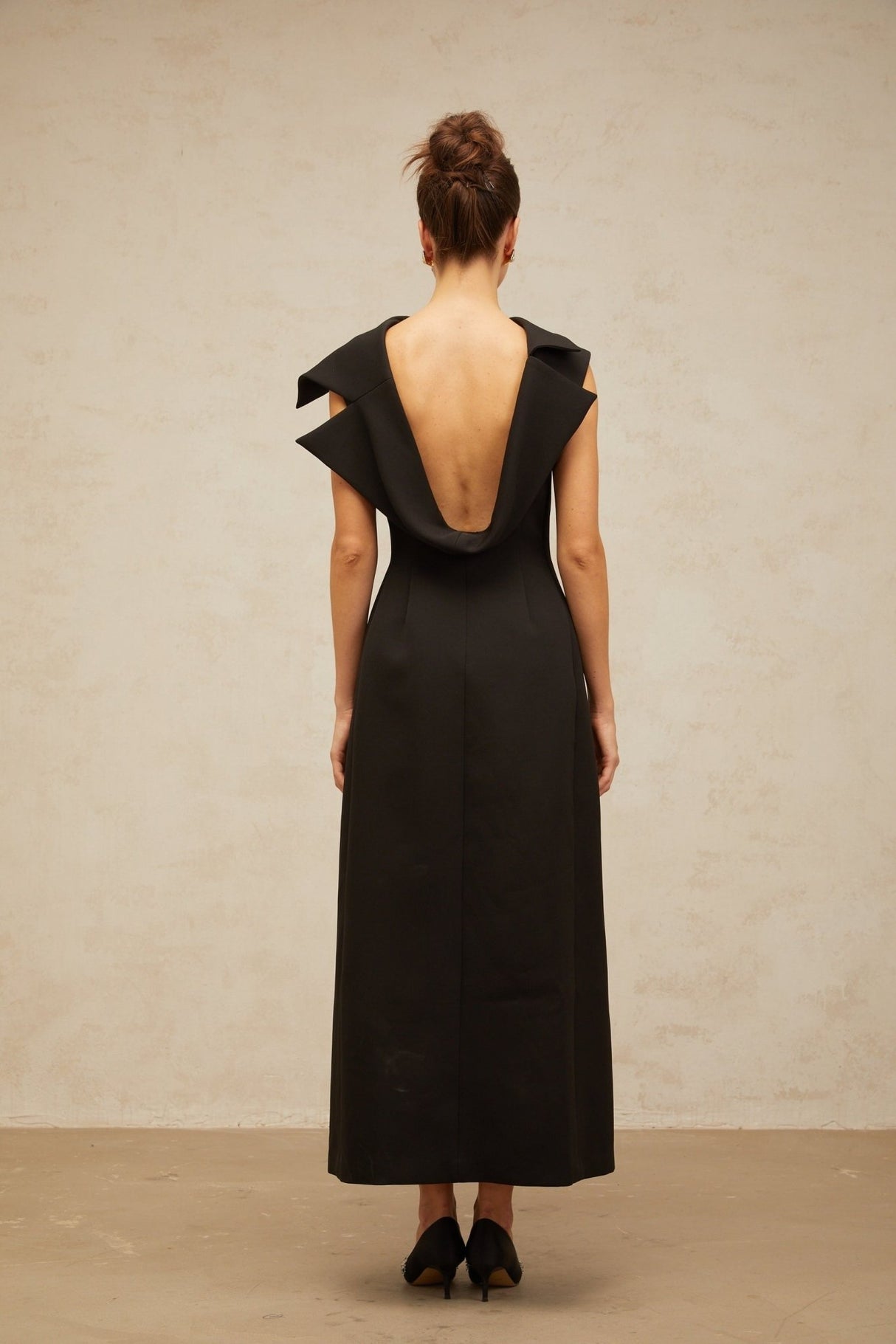 Elena Midi Dress - Deconstructed Design - Bateau Neck - Sleeveless - Open Back