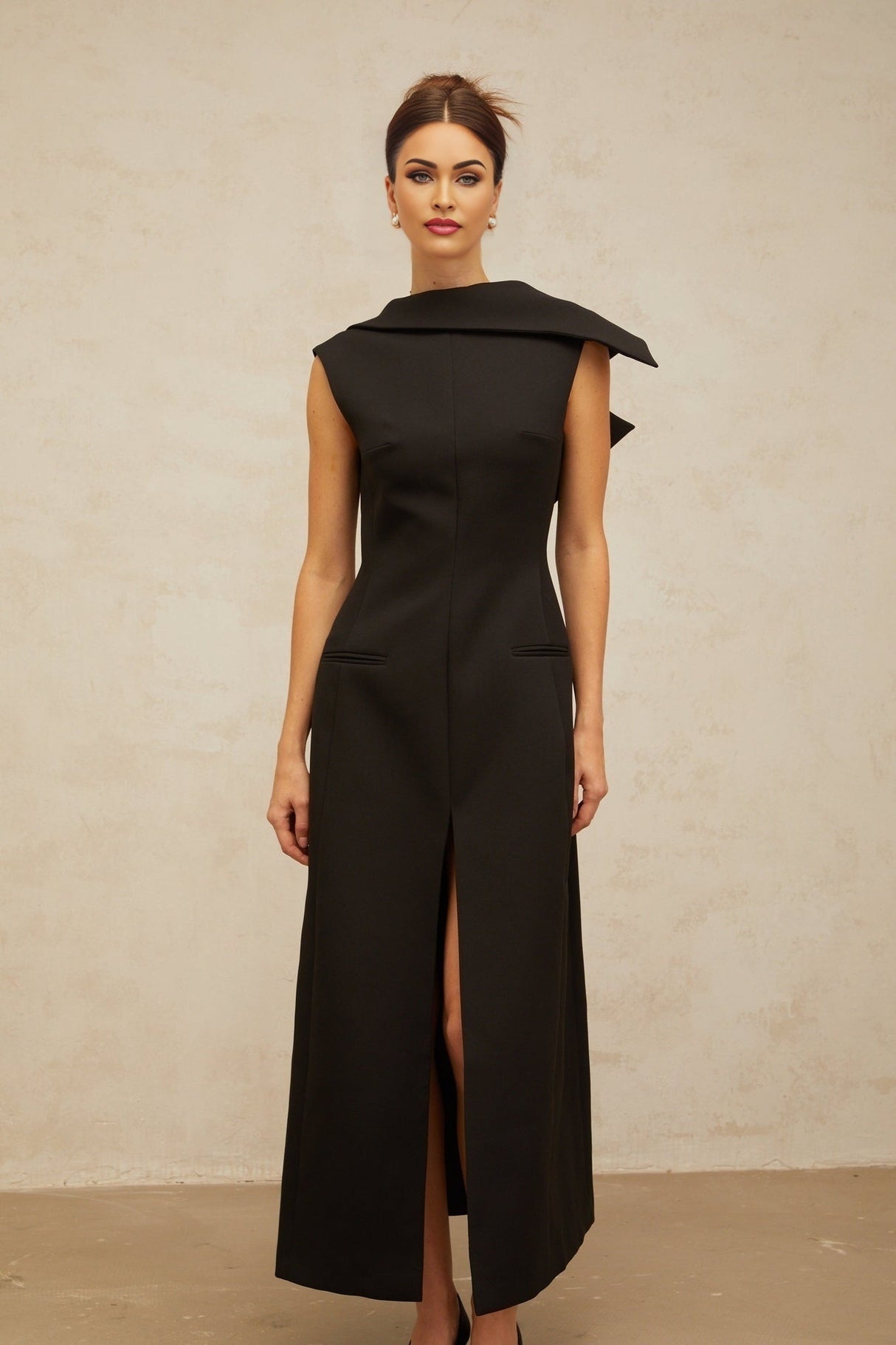 Elena Midi Dress - Deconstructed Design - Bateau Neck - Sleeveless - Open Back