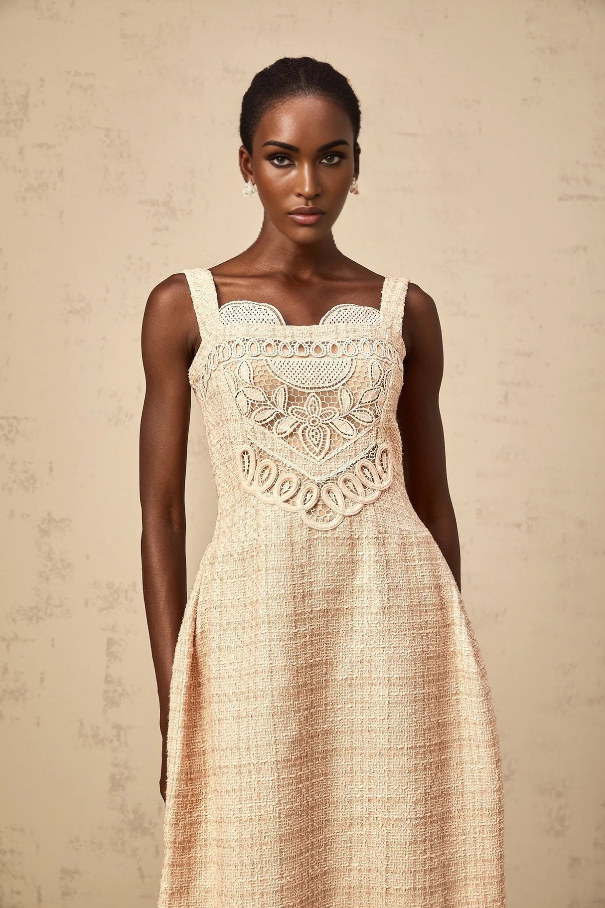 Elena Mini Dress Neutrals Interwoven Embroidery