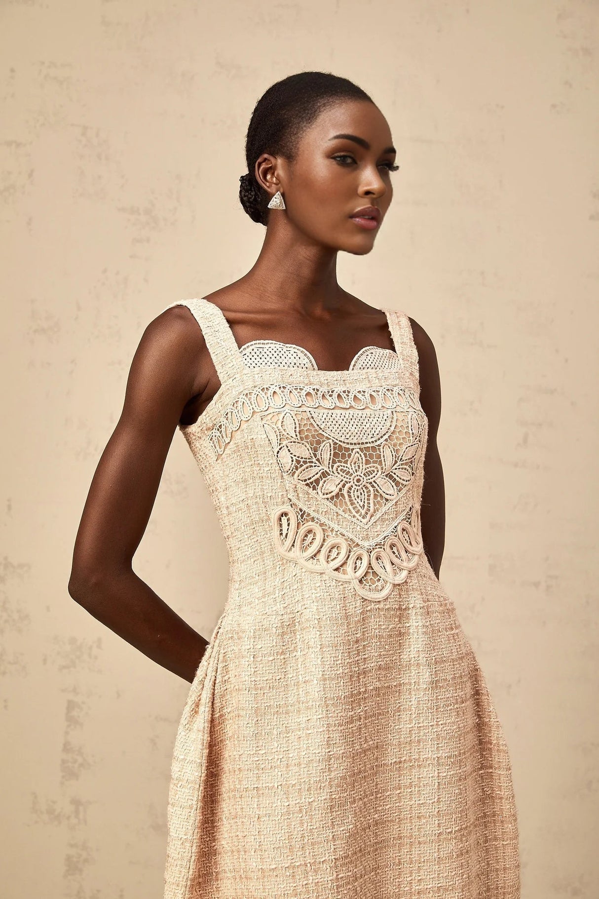 Elena Mini Dress Neutrals Interwoven Embroidery