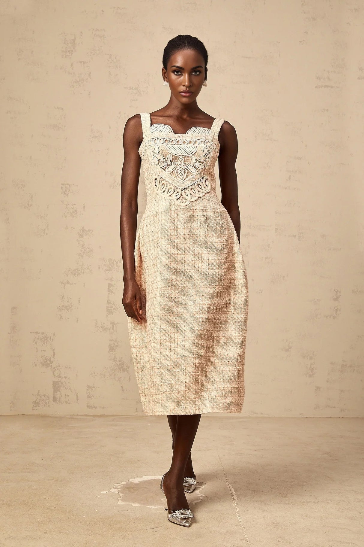 Elena Mini Dress Neutrals Interwoven Embroidery