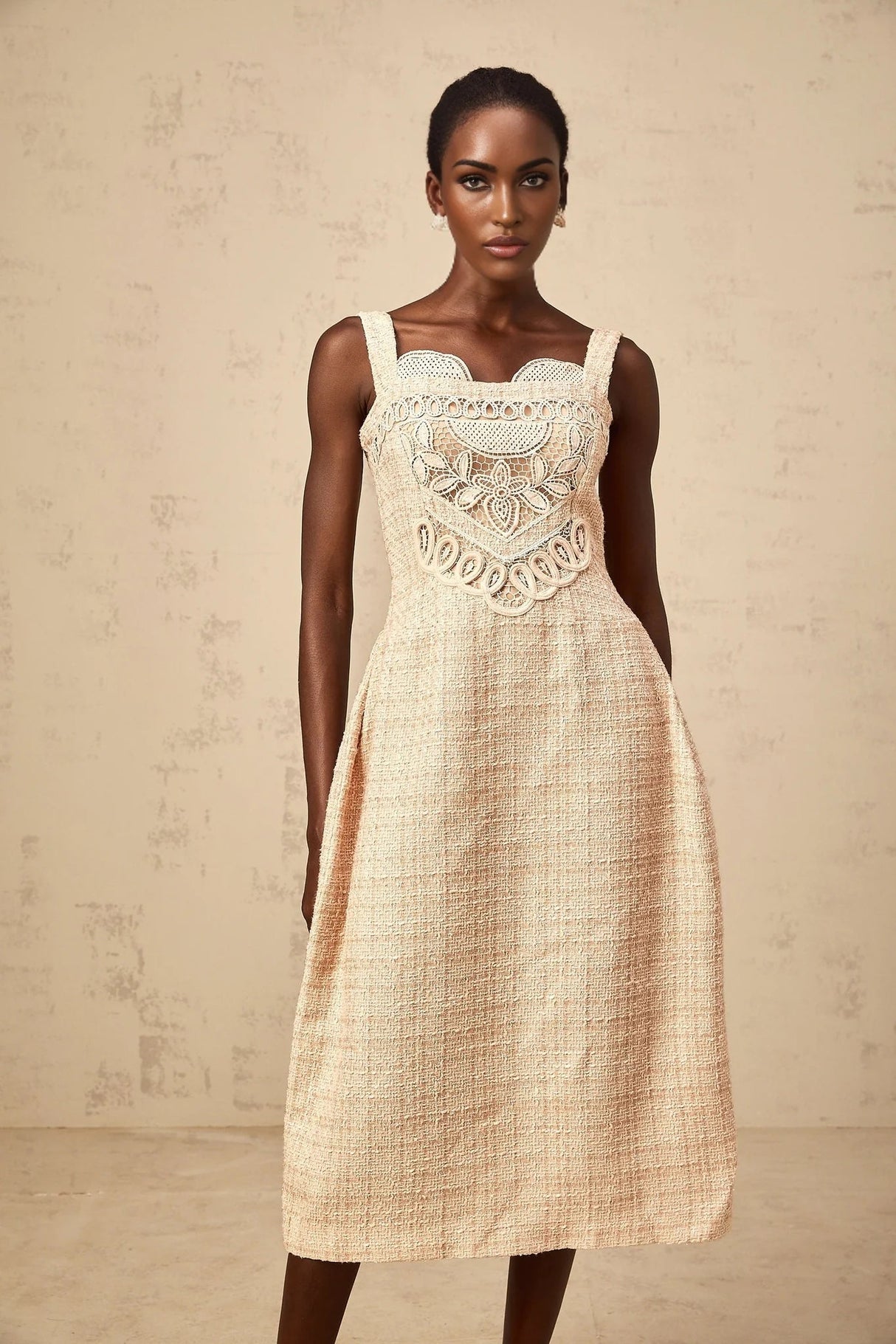 Elena Mini Dress Neutrals Interwoven Embroidery