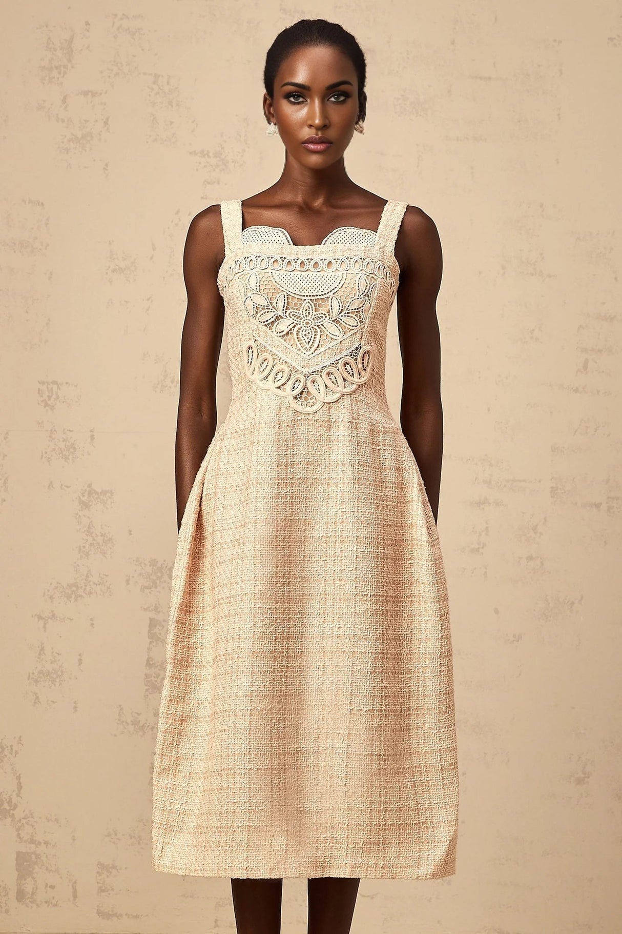 Elena Mini Dress Neutrals Interwoven Embroidery