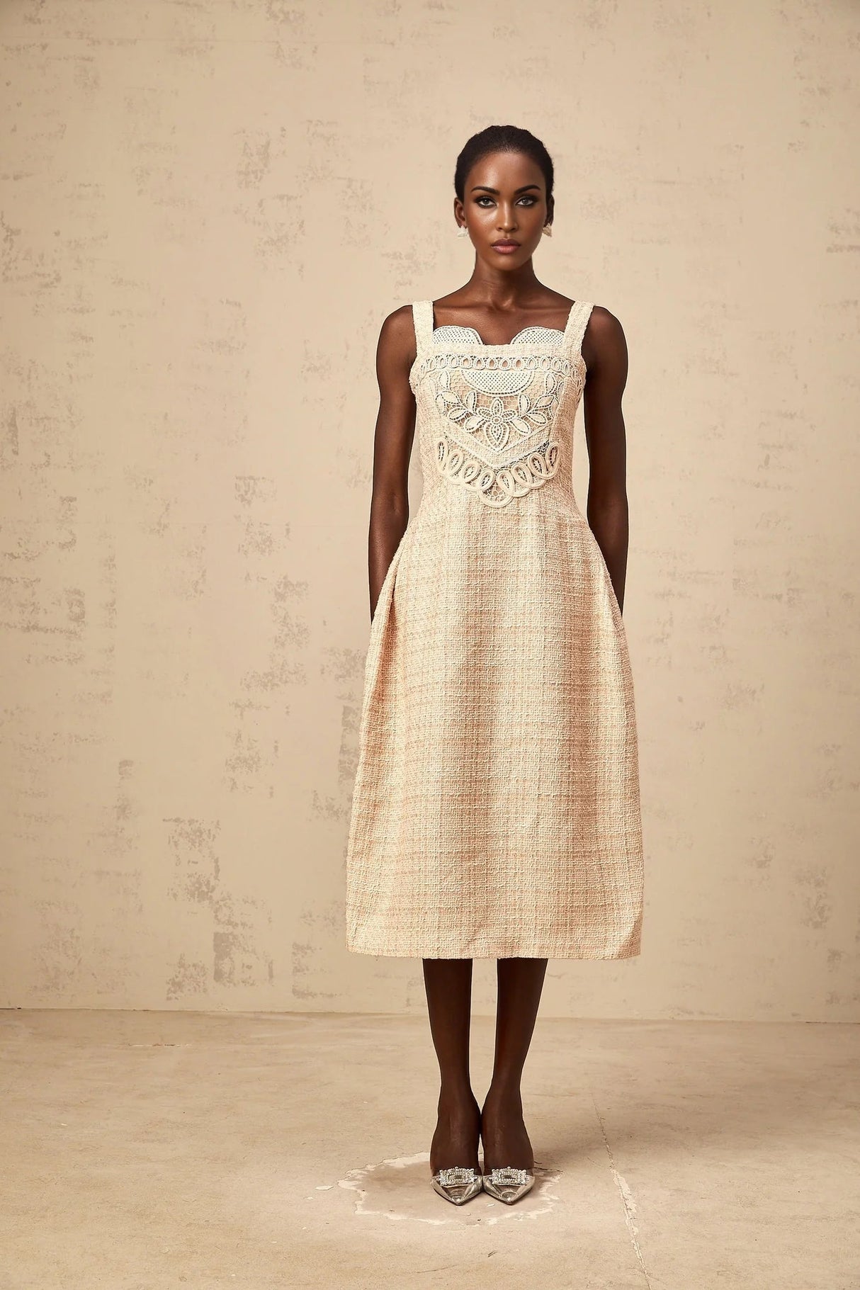 Elena Mini Dress Neutrals Interwoven Embroidery