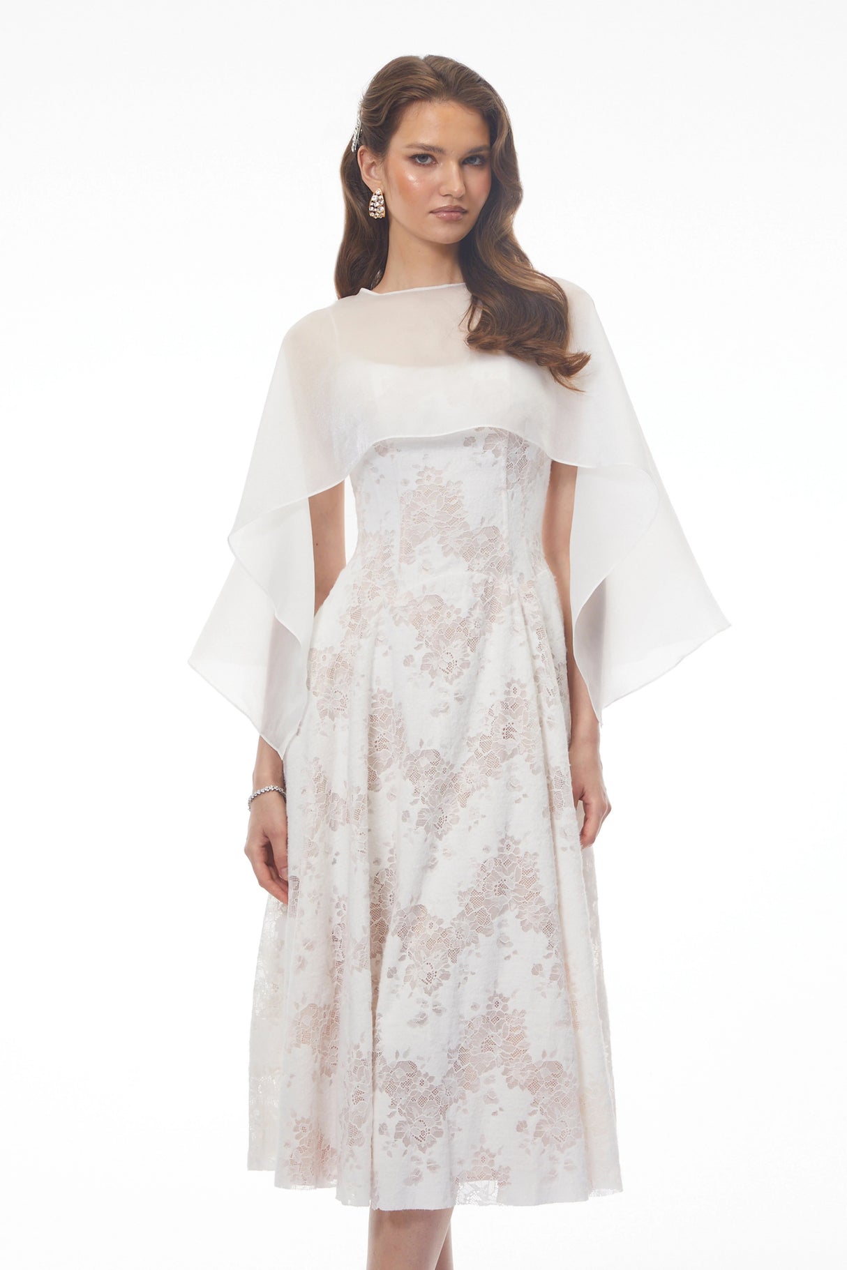 Elena White Sleeveless Lace Midi Dress