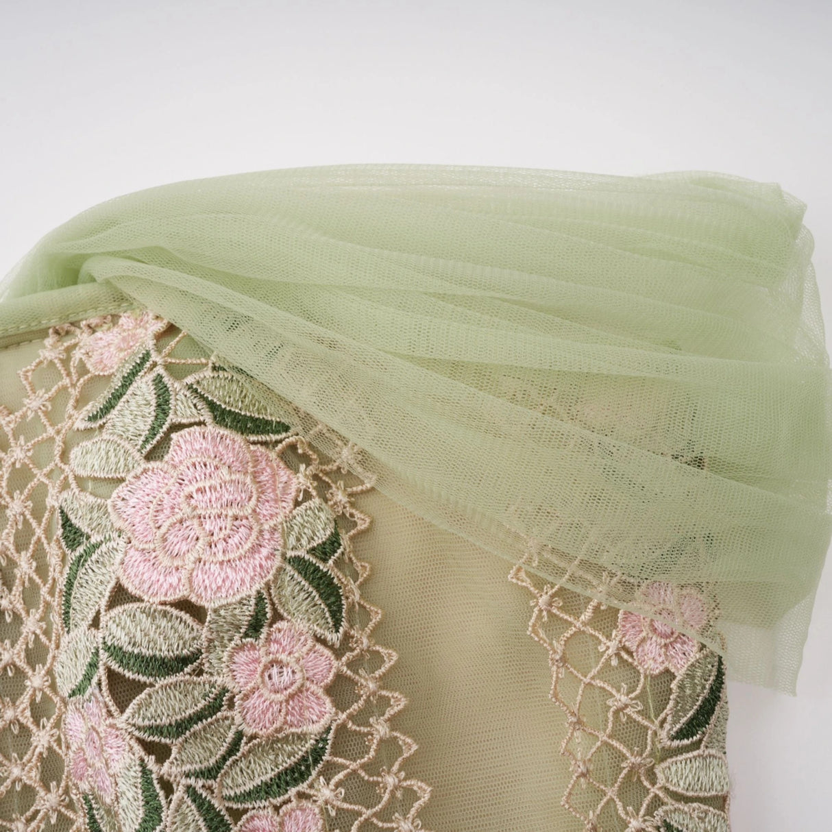 Eleni Green Tulle Panel Floral Midi Dress