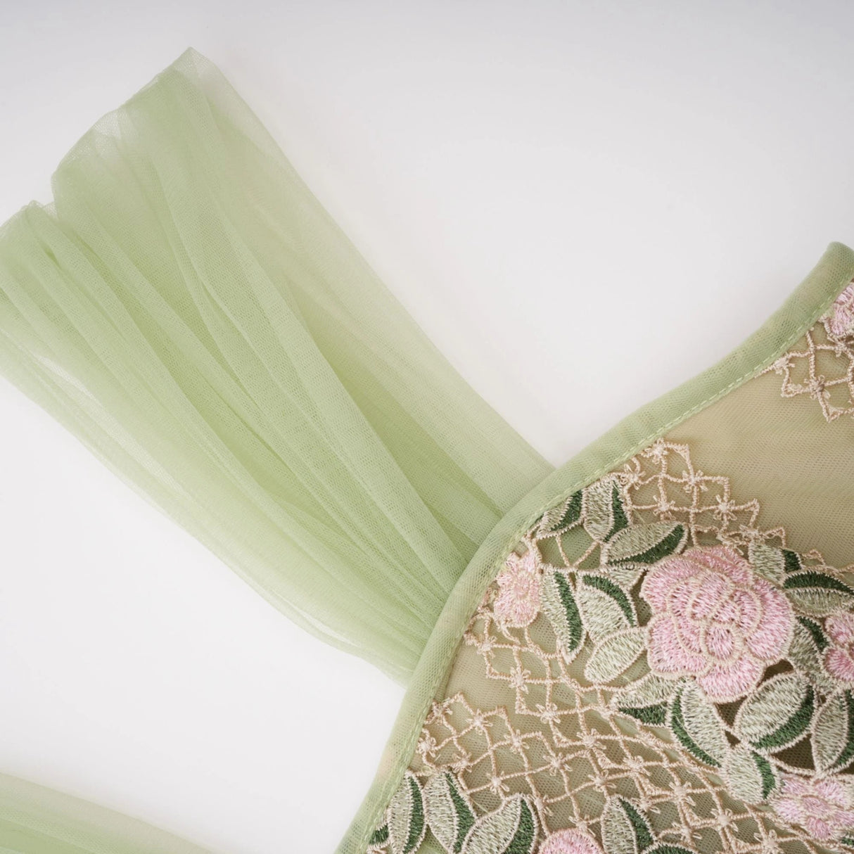 Eleni Green Tulle Panel Floral Midi Dress