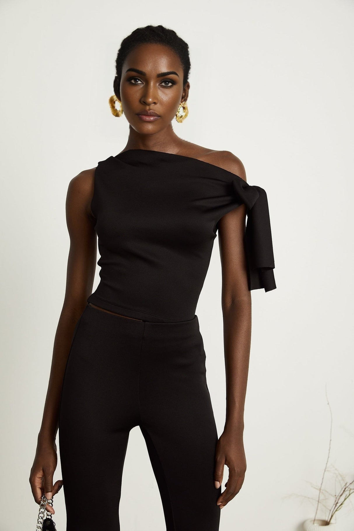 Eleonora Top & Trousers Set - Sleeveless One Shoulder - Knitted Construction - High - Waisted Flared Legs