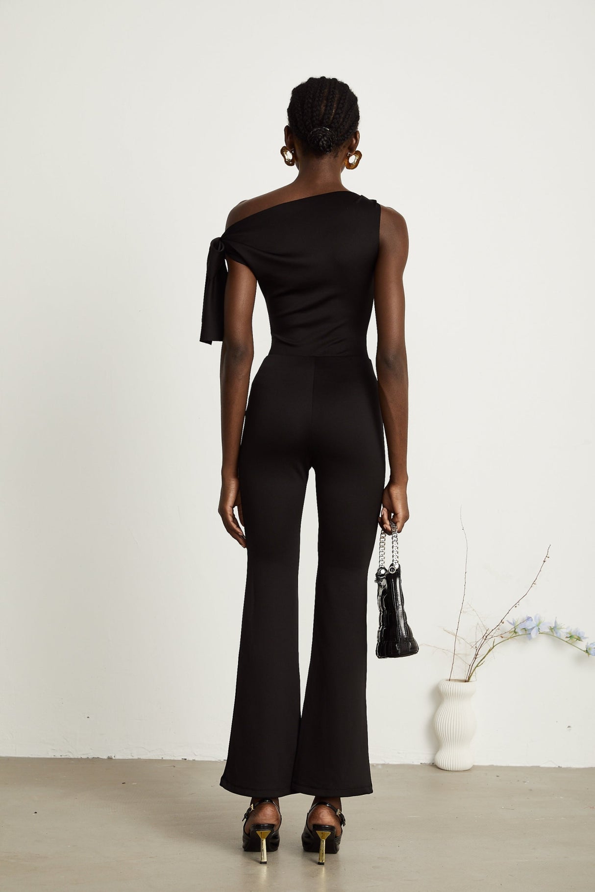 Eleonora Top & Trousers Set - Sleeveless One Shoulder - Knitted Construction - High - Waisted Flared Legs