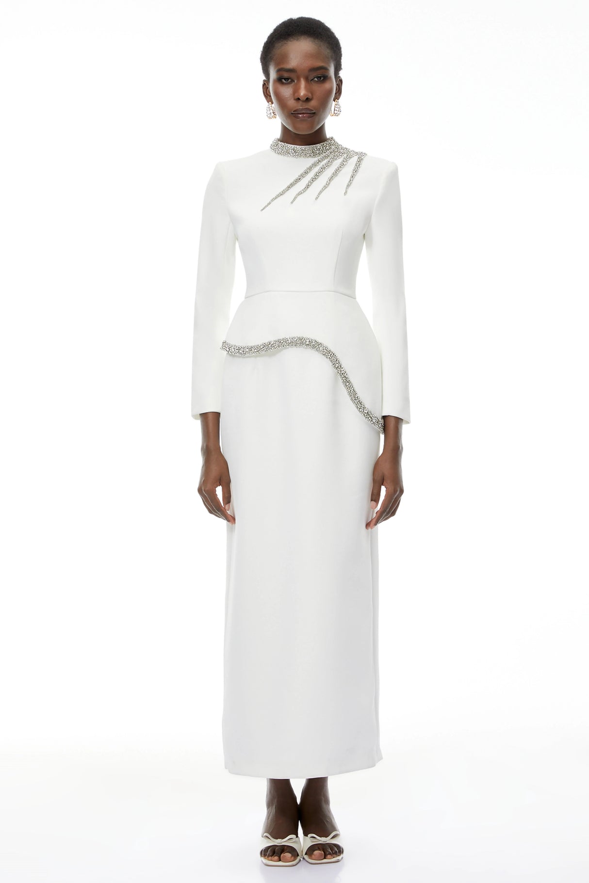 Eleri White Beaded Maxi Dress