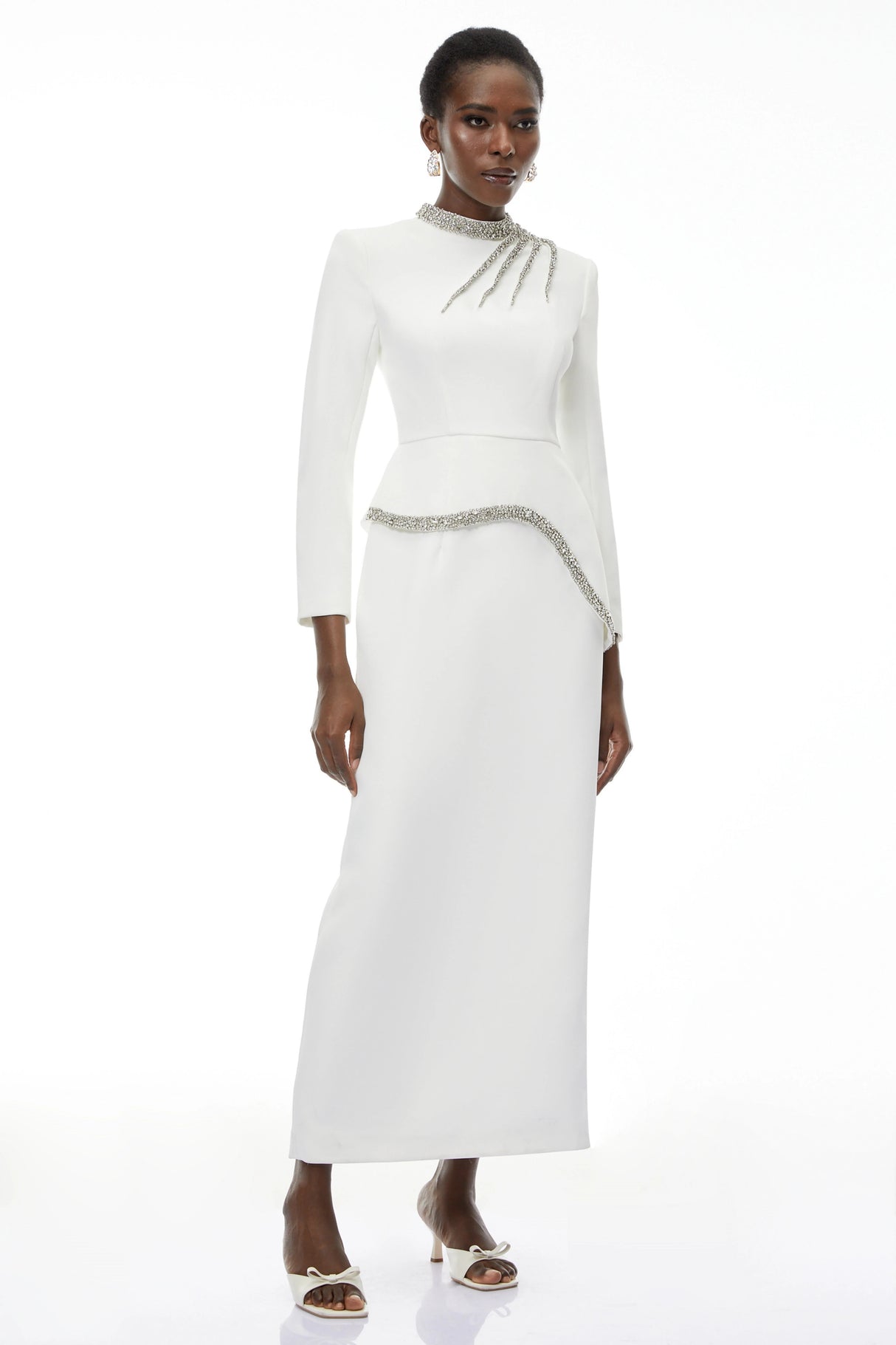 Eleri White Beaded Maxi Dress