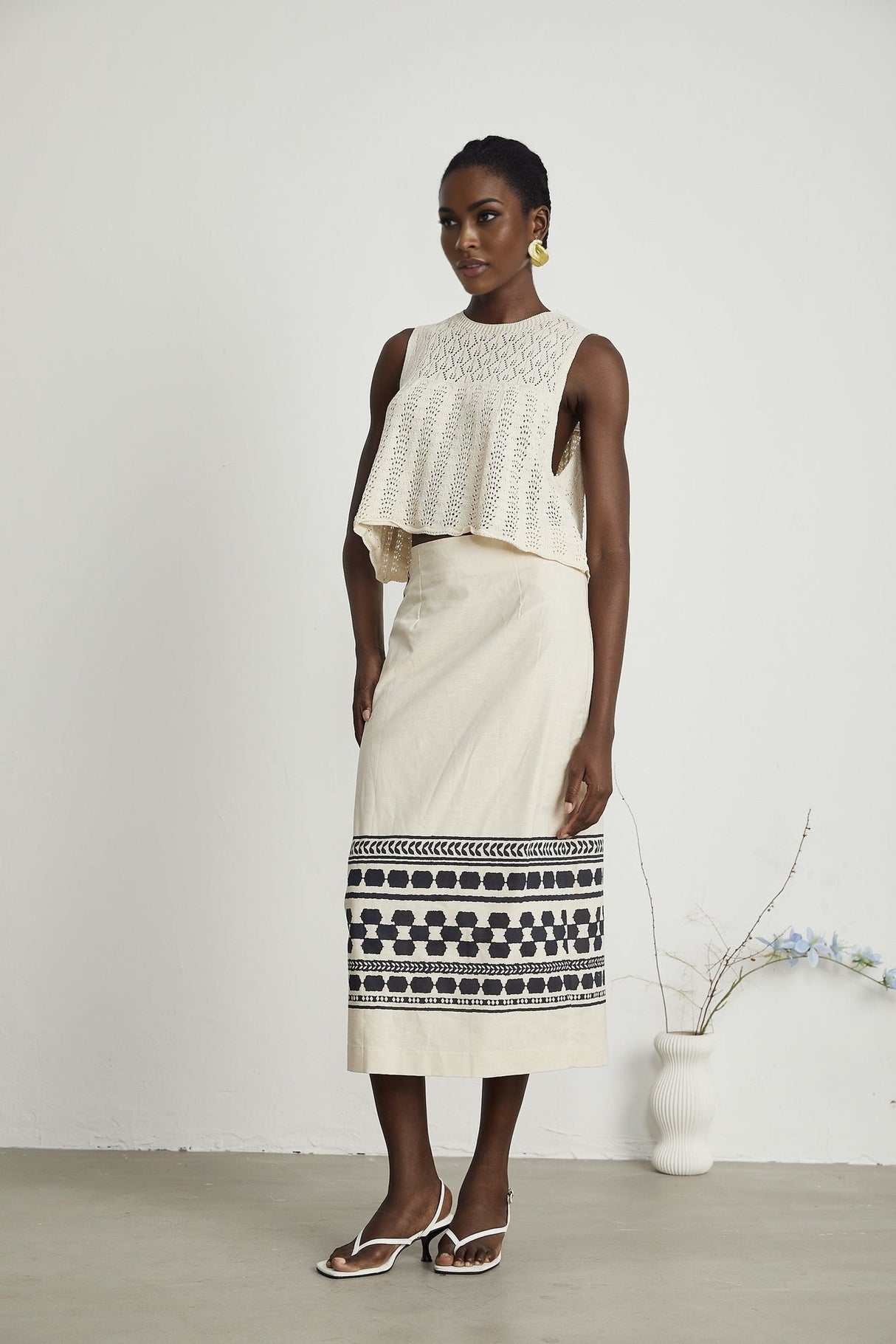 Elettra Midi Dress – Side Slit – Pattern Print – Contrast Colors