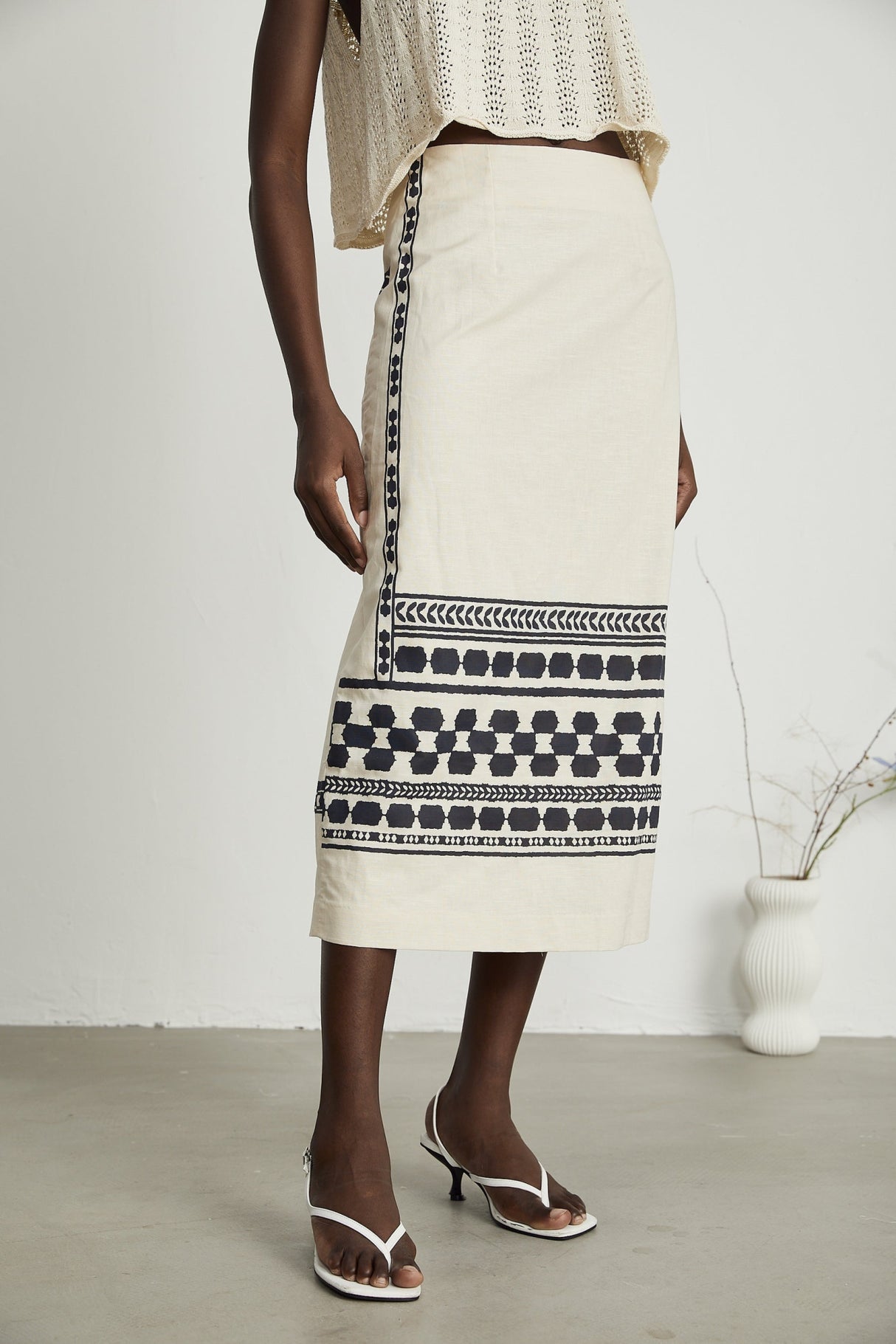 Elettra Midi Dress – Side Slit – Pattern Print – Contrast Colors