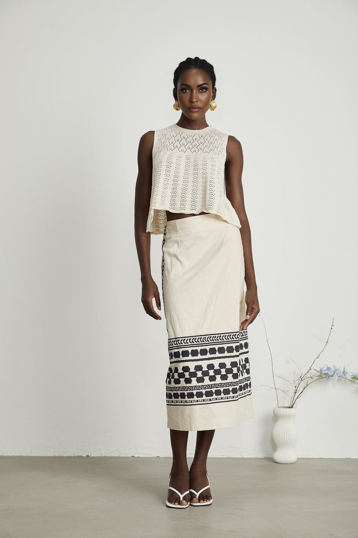 Elettra Midi Dress – Side Slit – Pattern Print – Contrast Colors