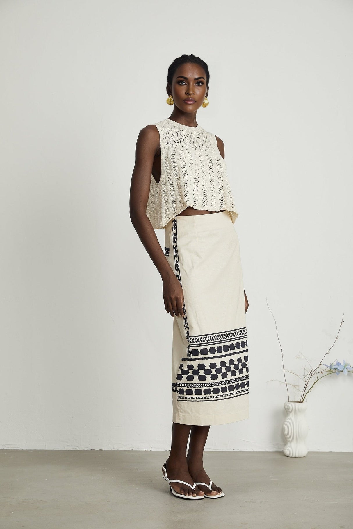 Elettra Midi Dress – Side Slit – Pattern Print – Contrast Colors