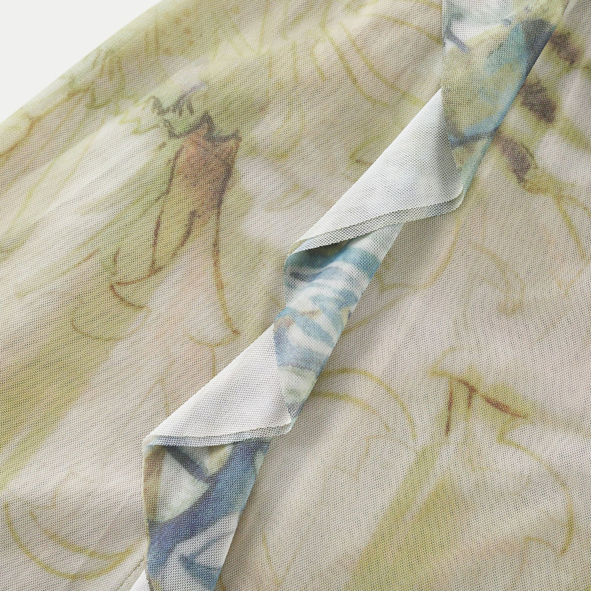 Éliane Midi Dress - Halterneck Tie Closure - Open Back - Ombre Print - Ruffle Trim - High Slit Embellished