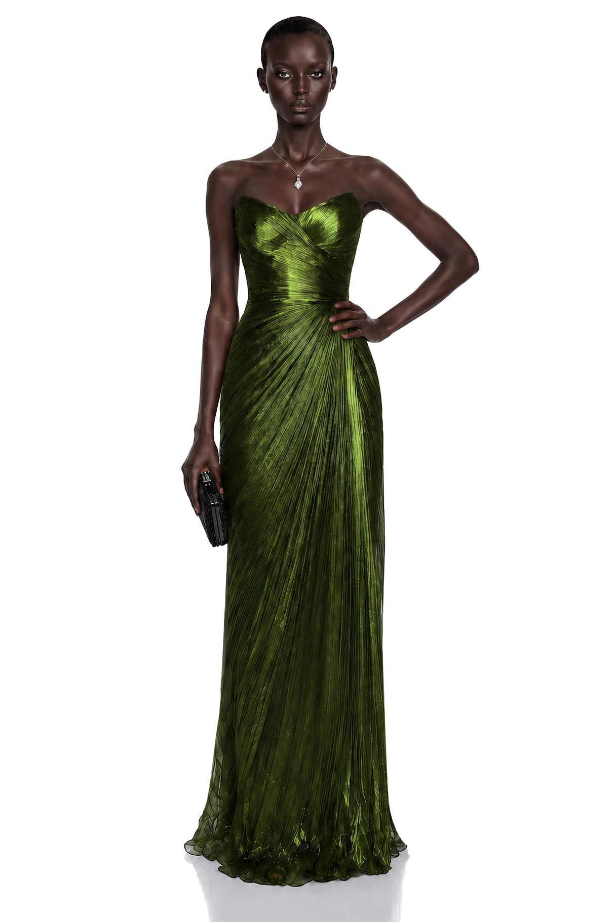 Elif Emerald Green Off Shoulder Ruched Maxi Dress