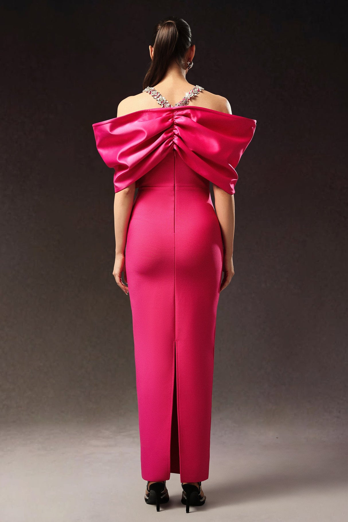 Elisa Pink Halter Neckline Bow Detail Dress for Formal Occasions and Glamorous Nights Out