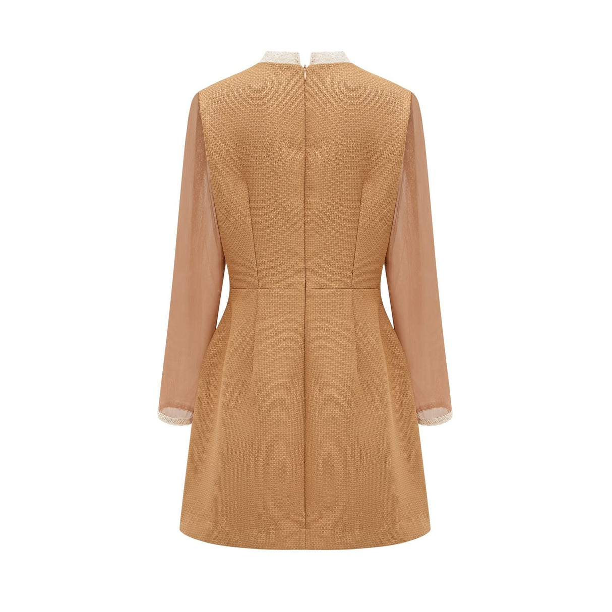 Elisabetta Mini Dress - Crew Neck - Long Sleeves - Cut - Out Detailing - Lace Paneling