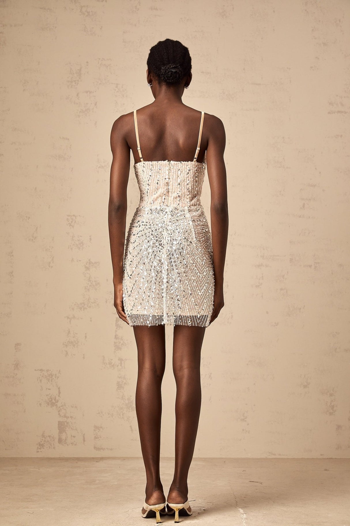 Elisabetta Mini Dress - V - neck - Spaghetti straps - Open back - Butterfly & Sequin Appliqu
