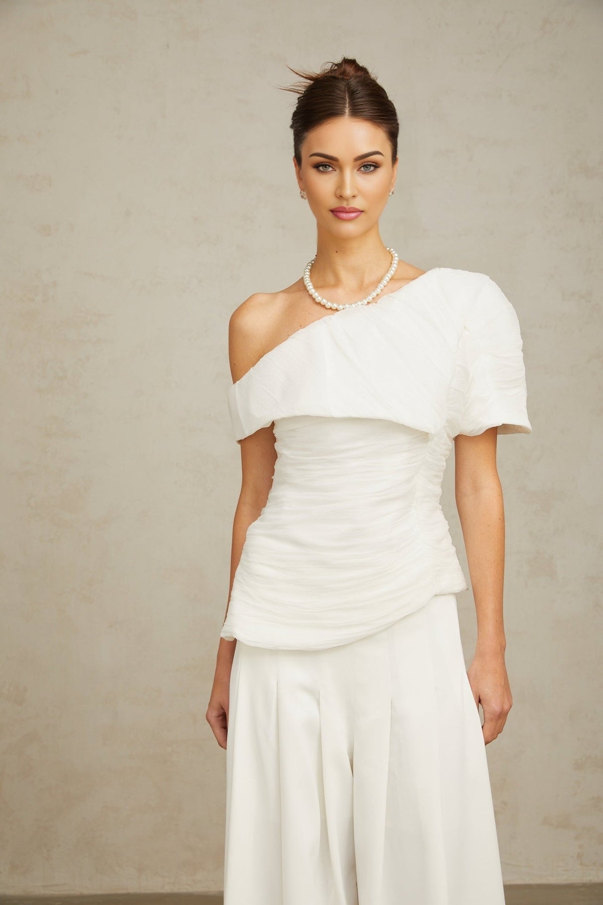 Elisabetta Top & Trousers - One - shoulder design - Smocked design - Asymmetric hem - Pleat detailing